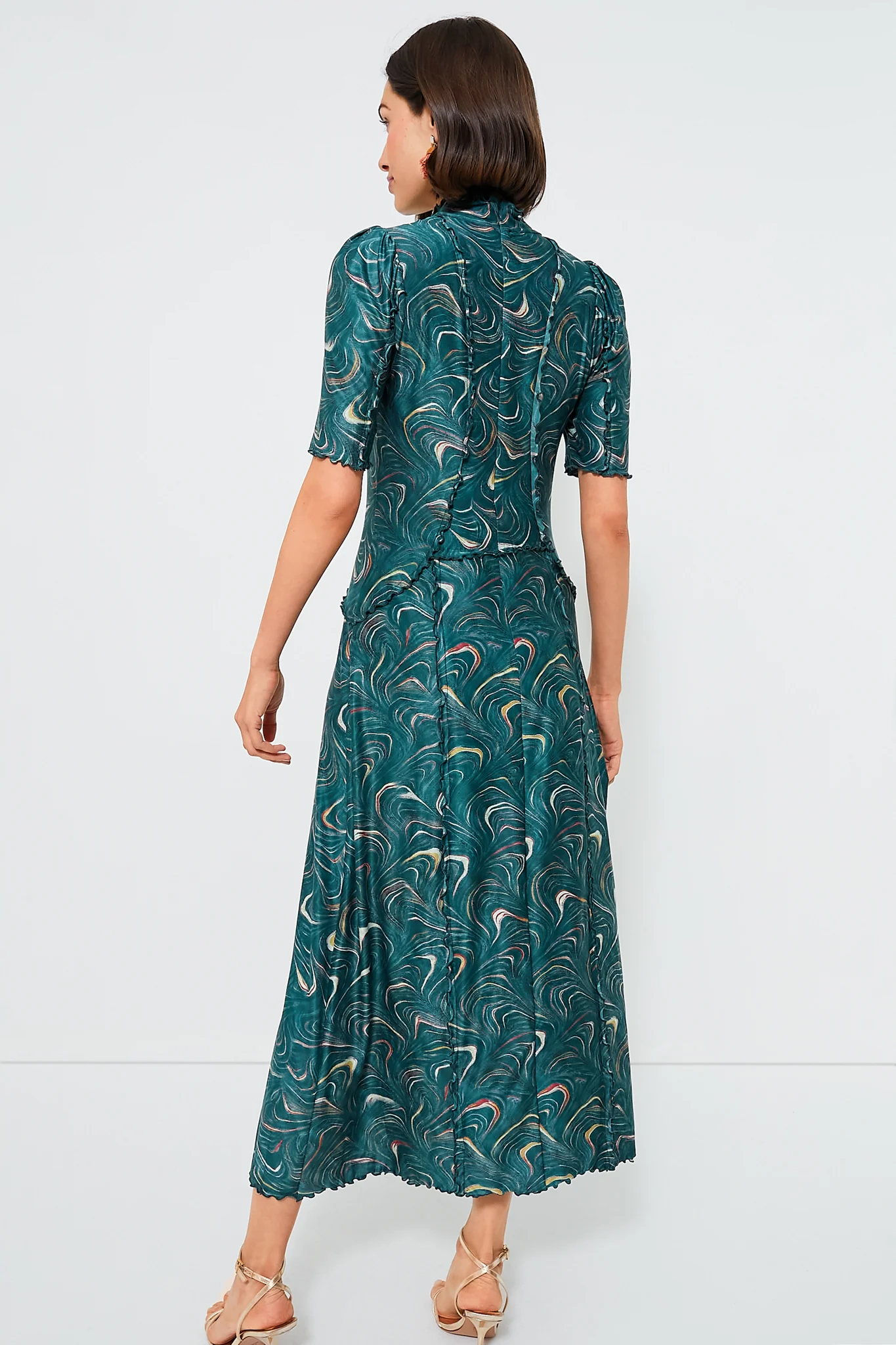 Green Amara Marble Print Long Sleeve Dress - Image 4