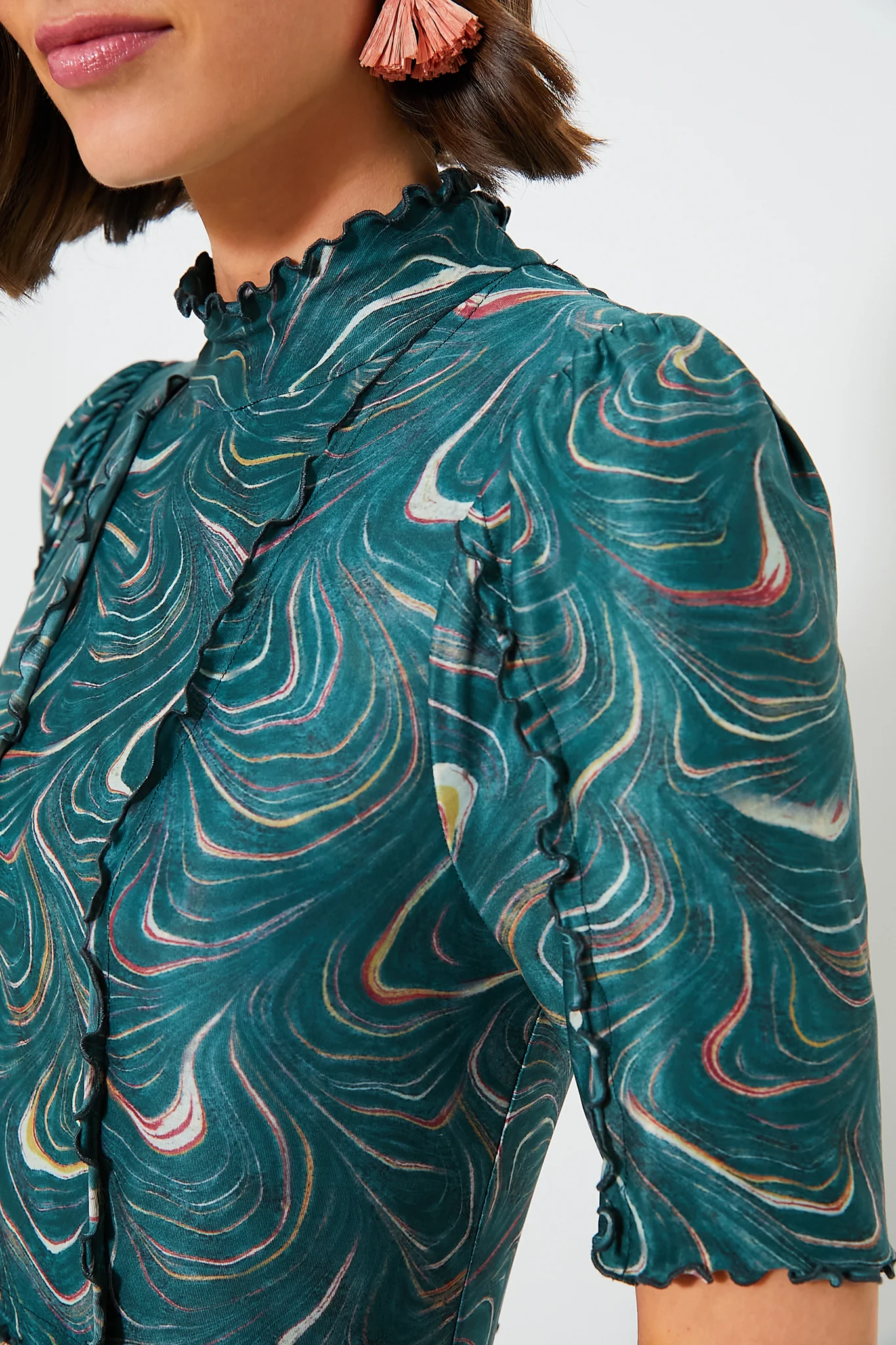 Green Amara Marble Print Long Sleeve Dress - Image 5