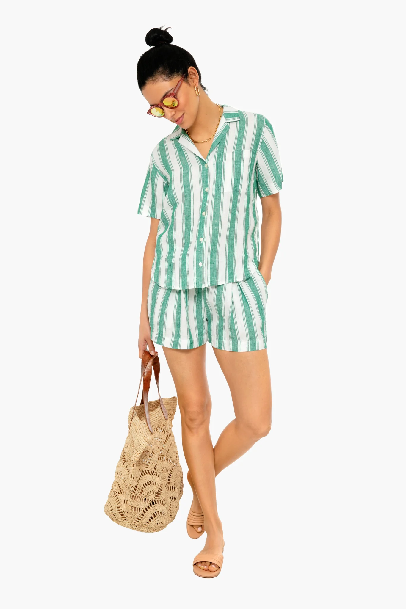 Green Awning Stripe Ione Short - Image 3