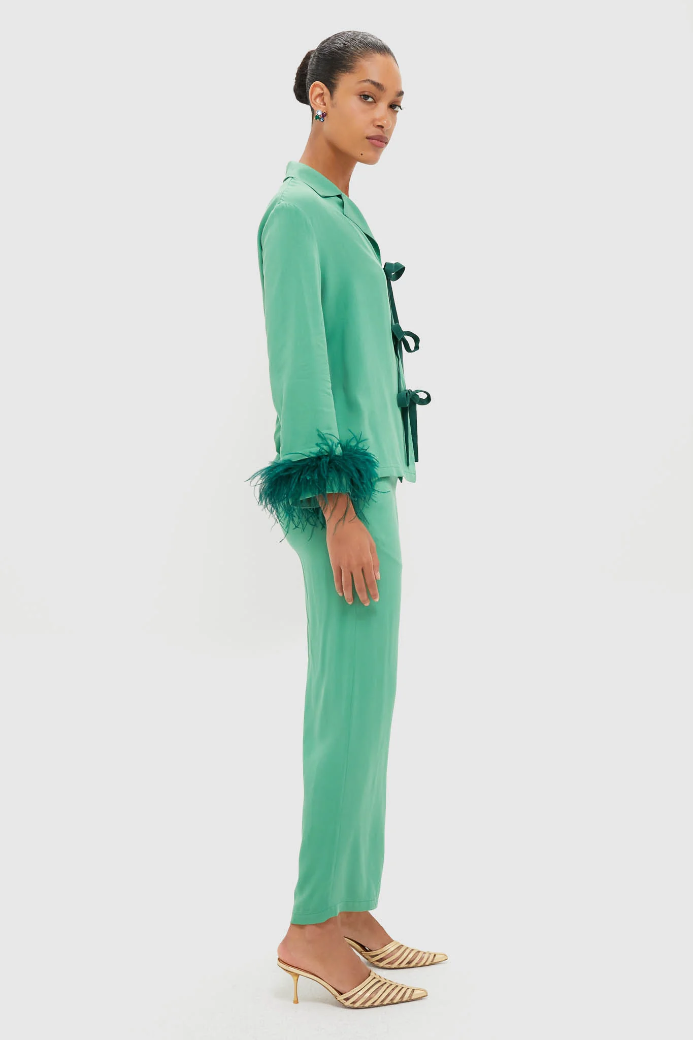 Green Bow Pajama Set with Detachable Feathers - Image 3