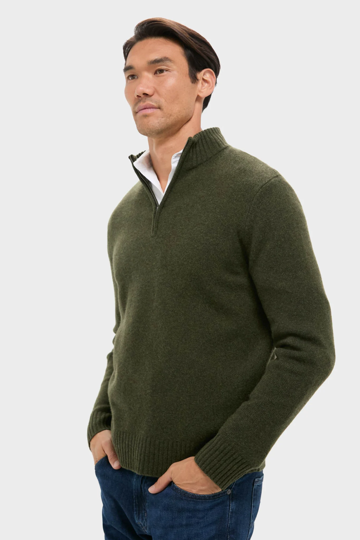 Green Cashmere Jersey Knit Quarter-Zip - Image 2