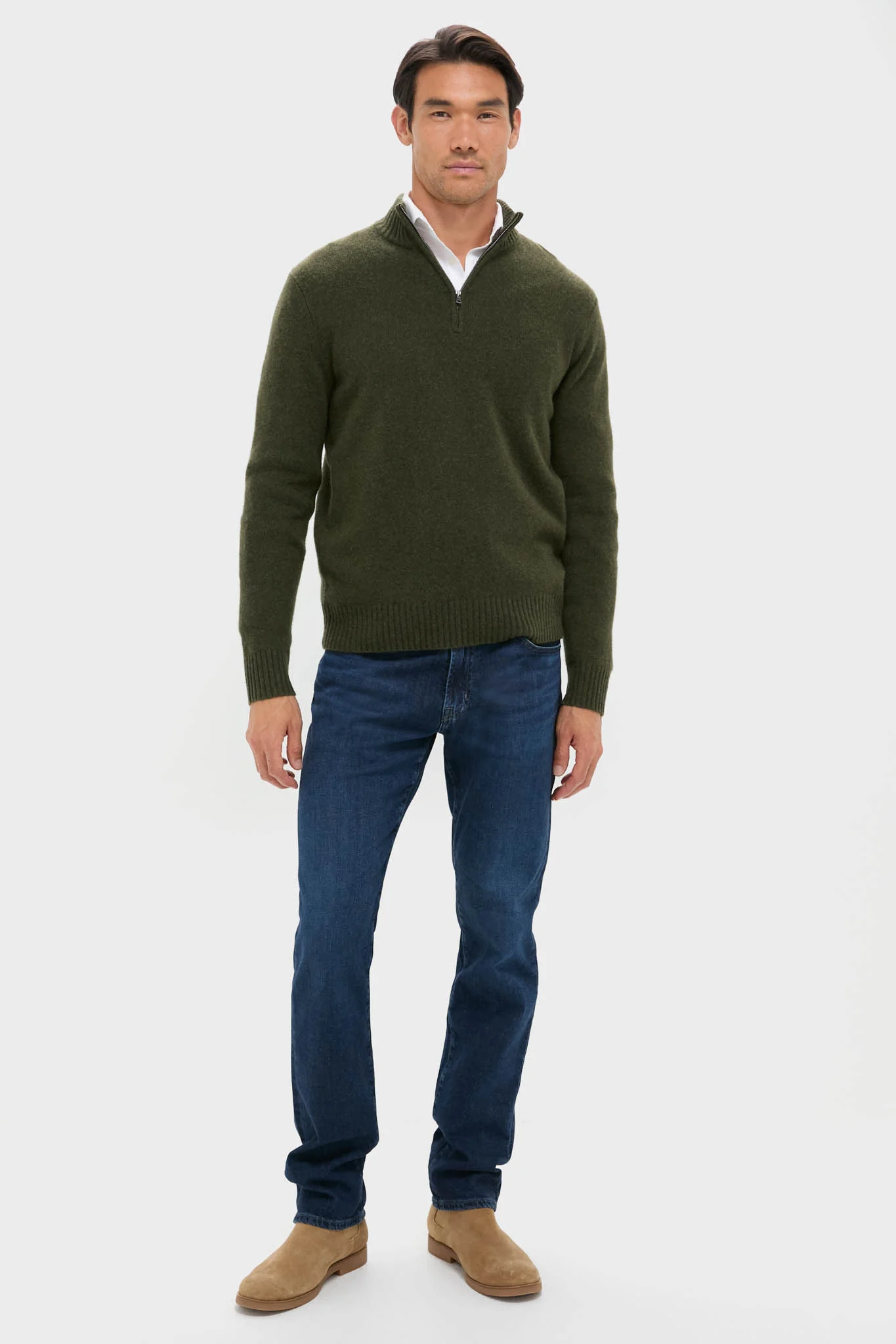 Green Cashmere Jersey Knit Quarter-Zip - Image 3