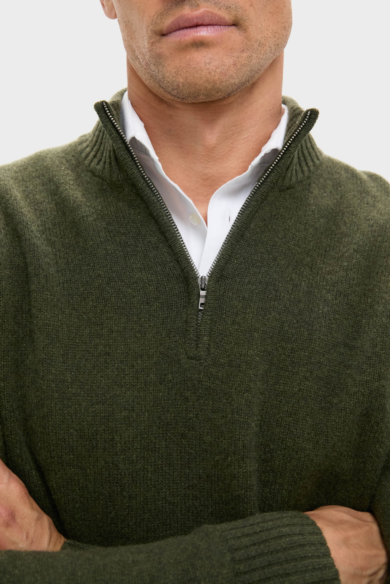 Green Cashmere Jersey Knit Quarter-Zip - Image 5