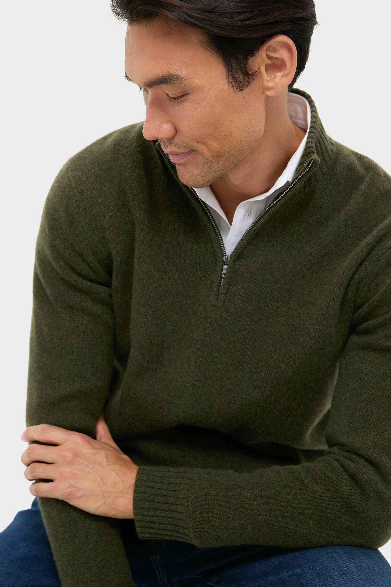 Green Cashmere Jersey Knit Quarter-Zip - Image 6