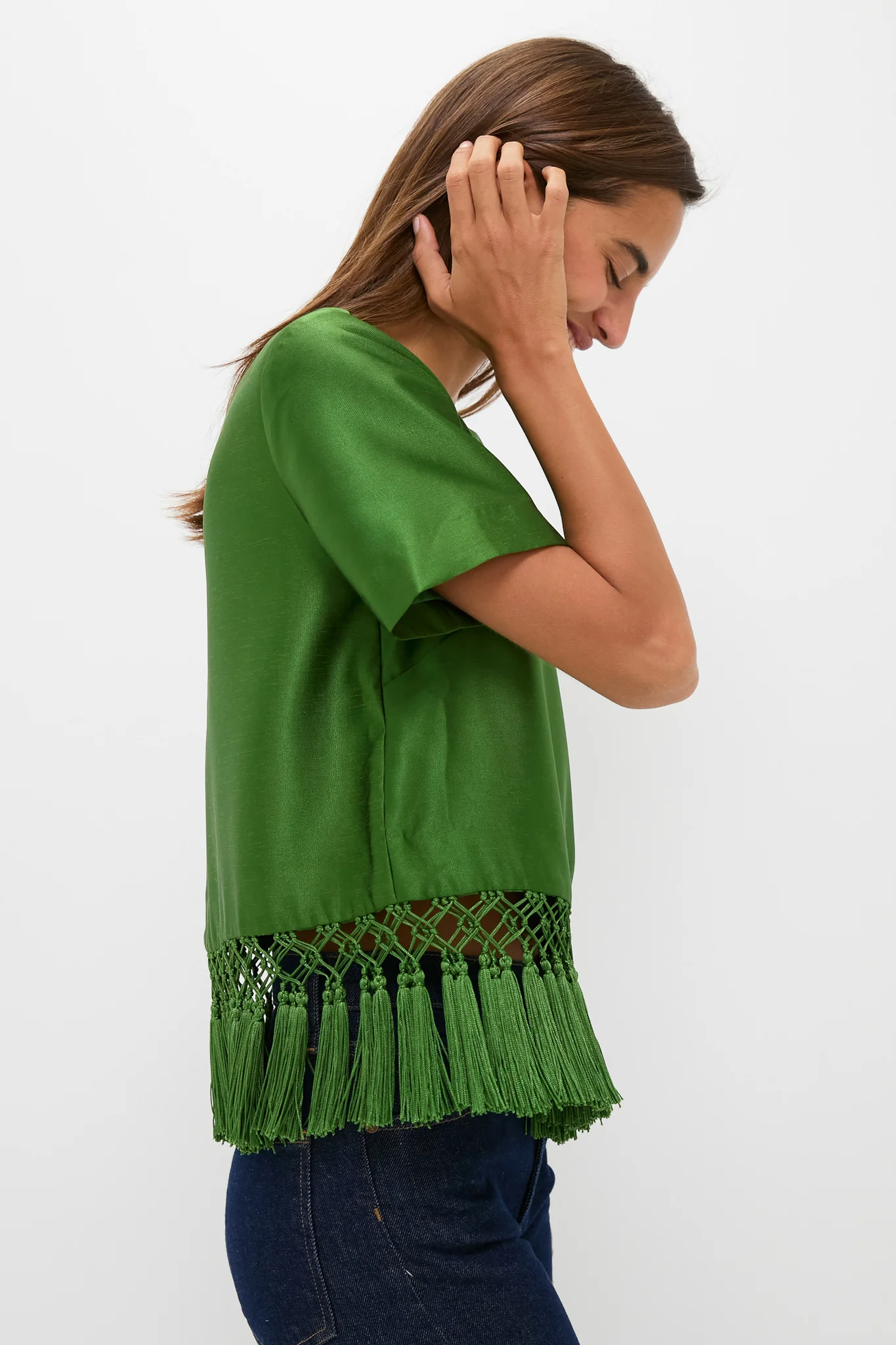 Green Dupioni Chadwick Tassel Top - Image 2