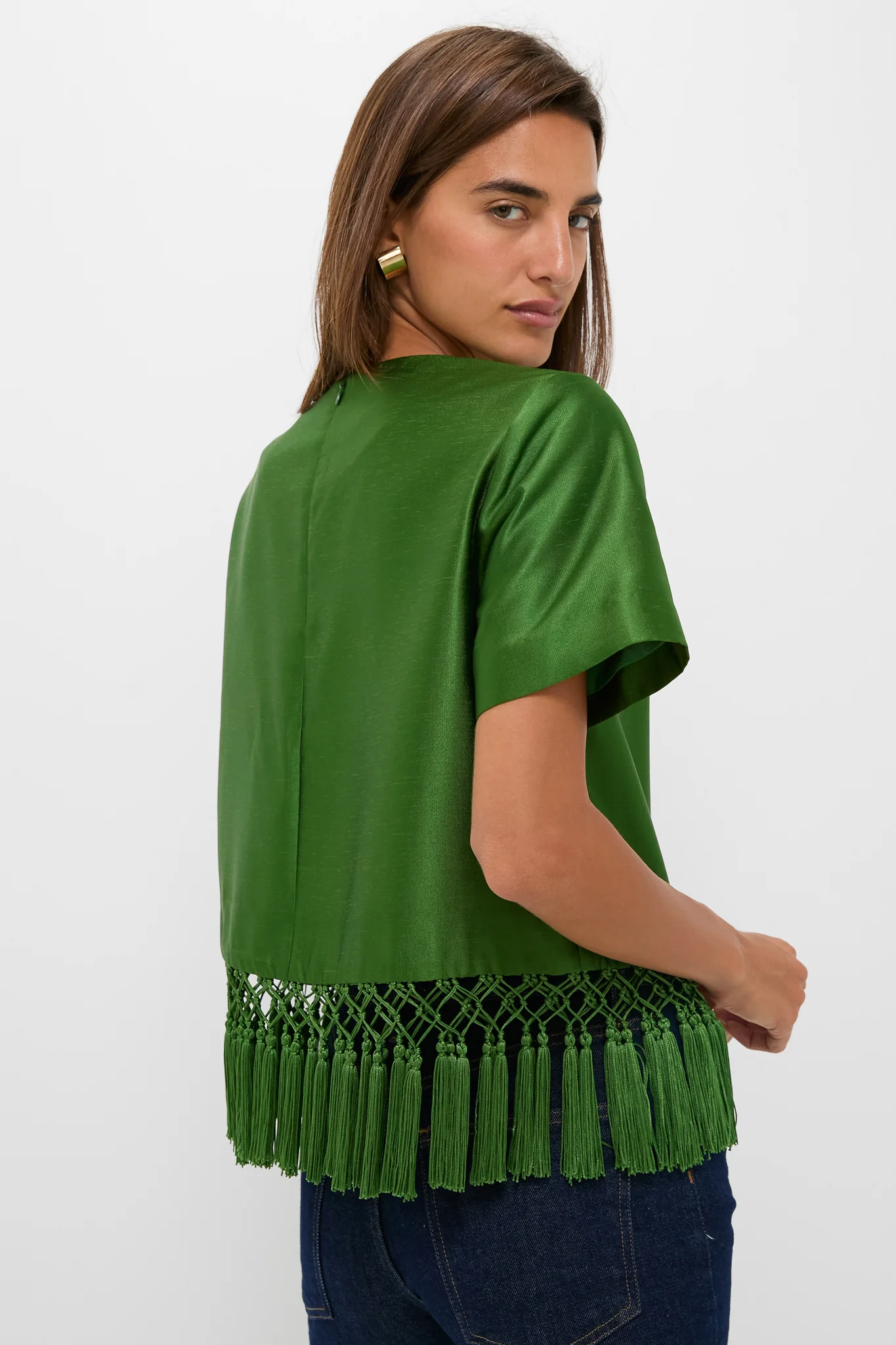 Green Dupioni Chadwick Tassel Top - Image 3