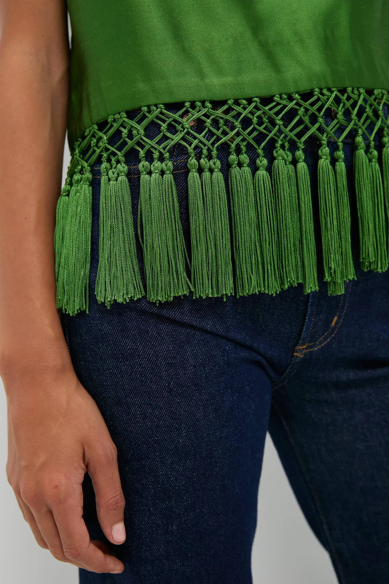 Green Dupioni Chadwick Tassel Top - Image 4