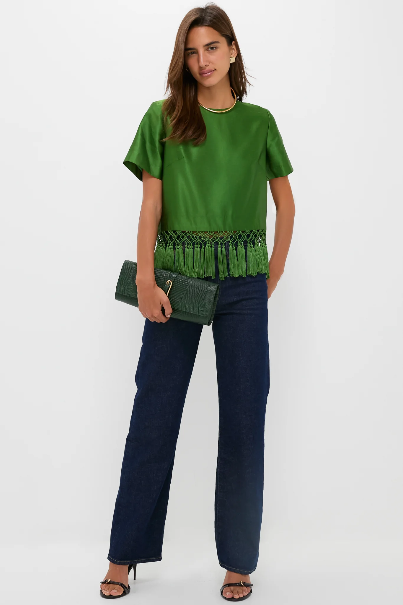 Green Dupioni Chadwick Tassel Top - Image 6