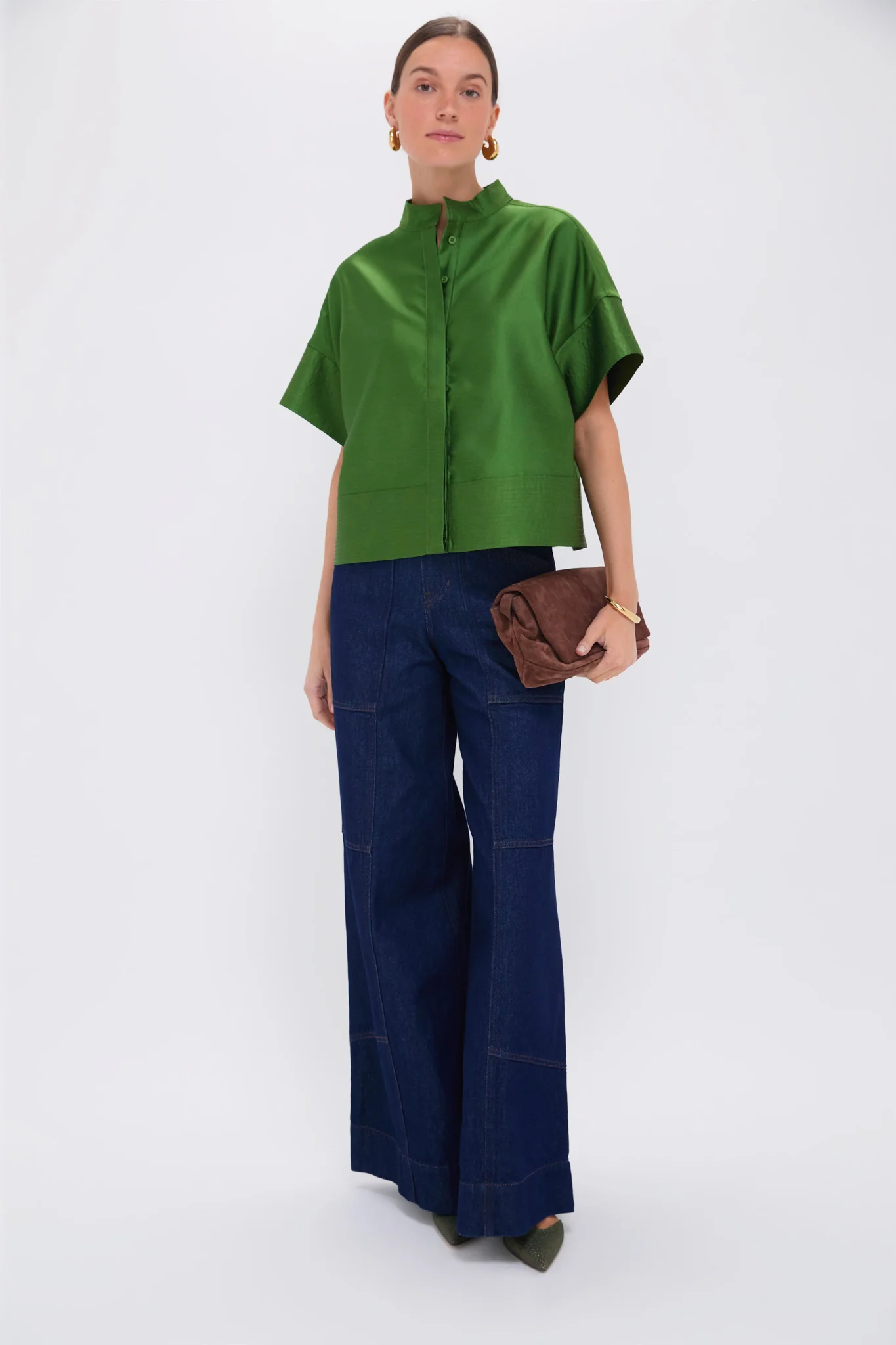 Green Dupioni Trapunto Stitch Sofia Shirt - Image 2