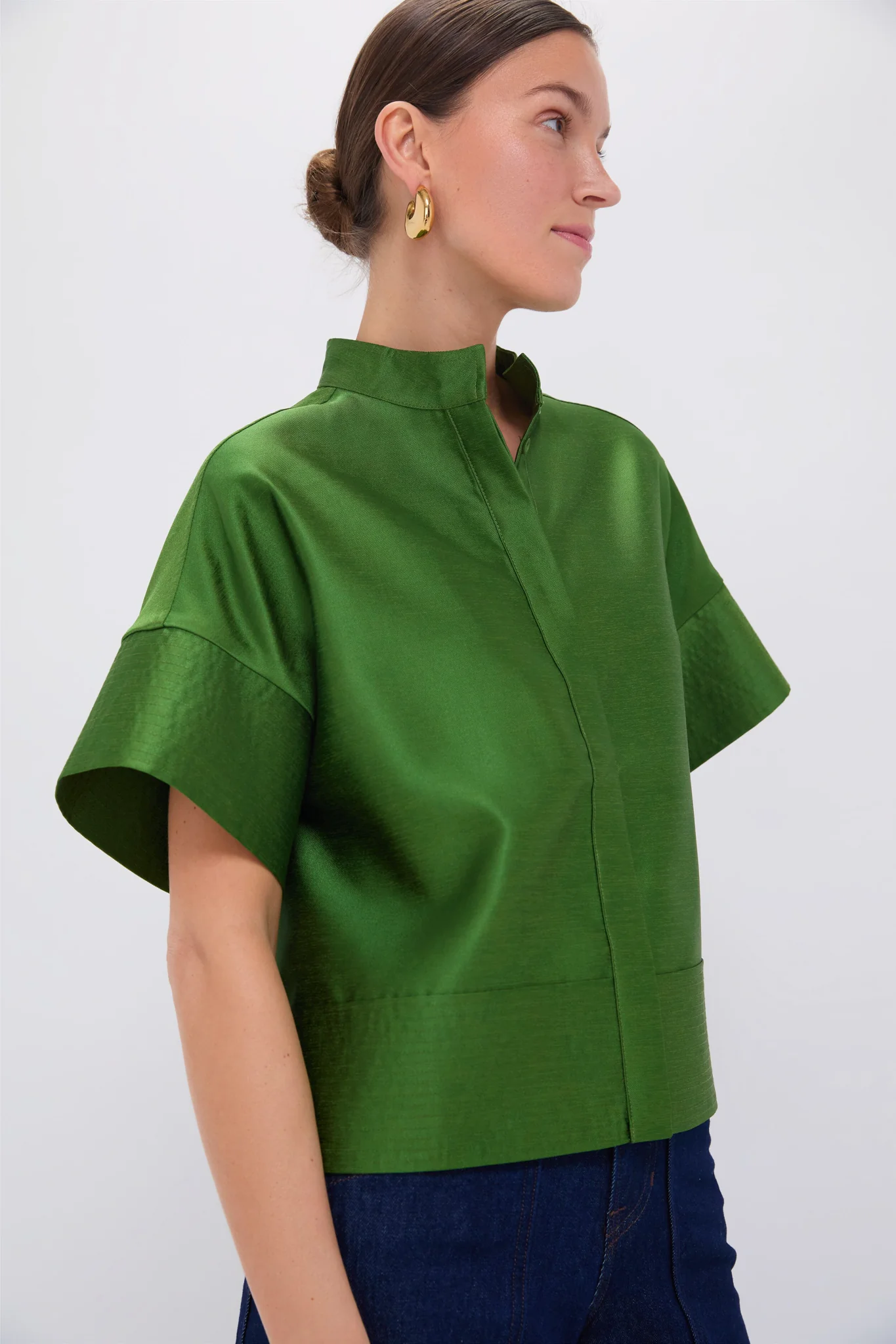 Green Dupioni Trapunto Stitch Sofia Shirt - Image 3