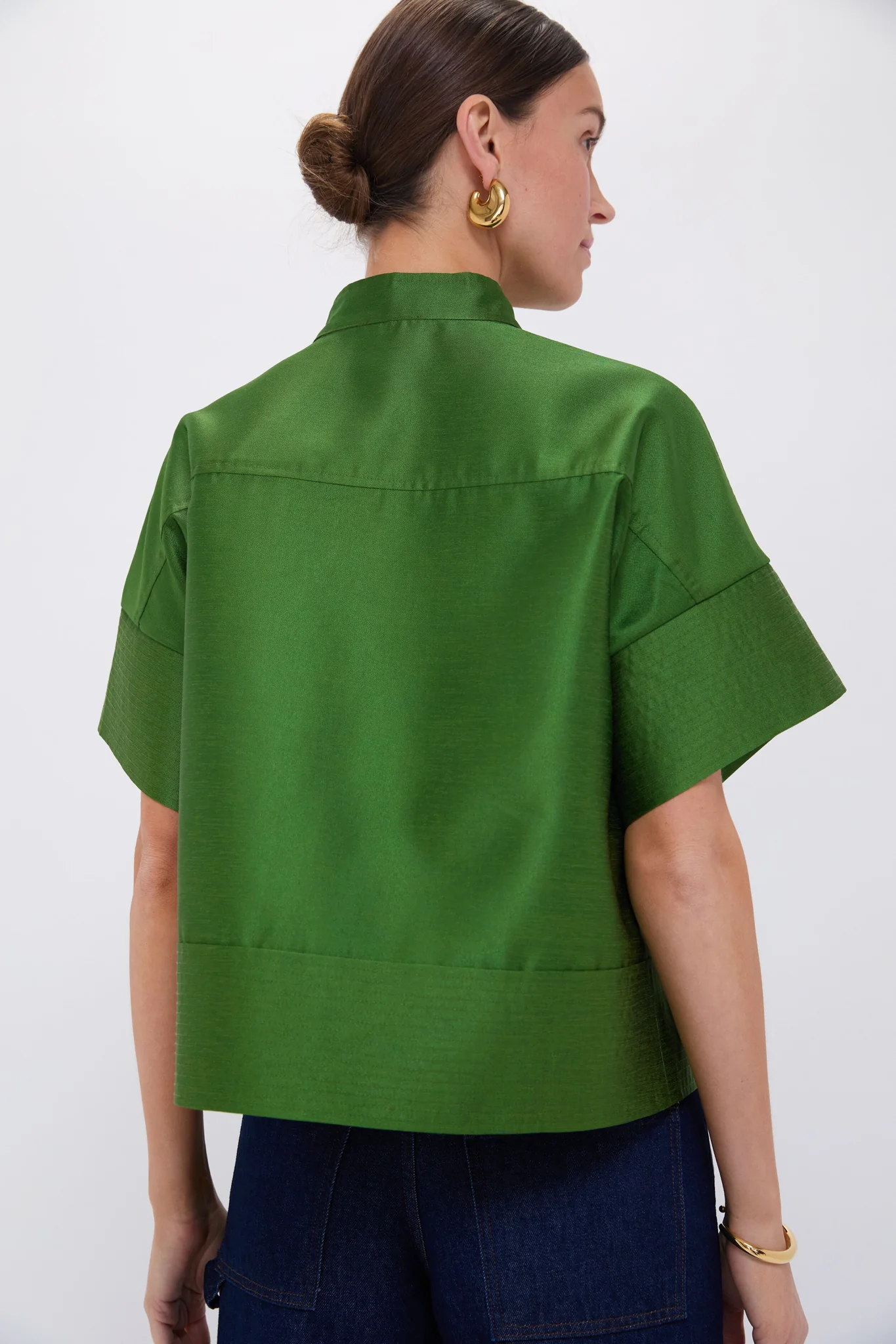 Green Dupioni Trapunto Stitch Sofia Shirt - Image 4