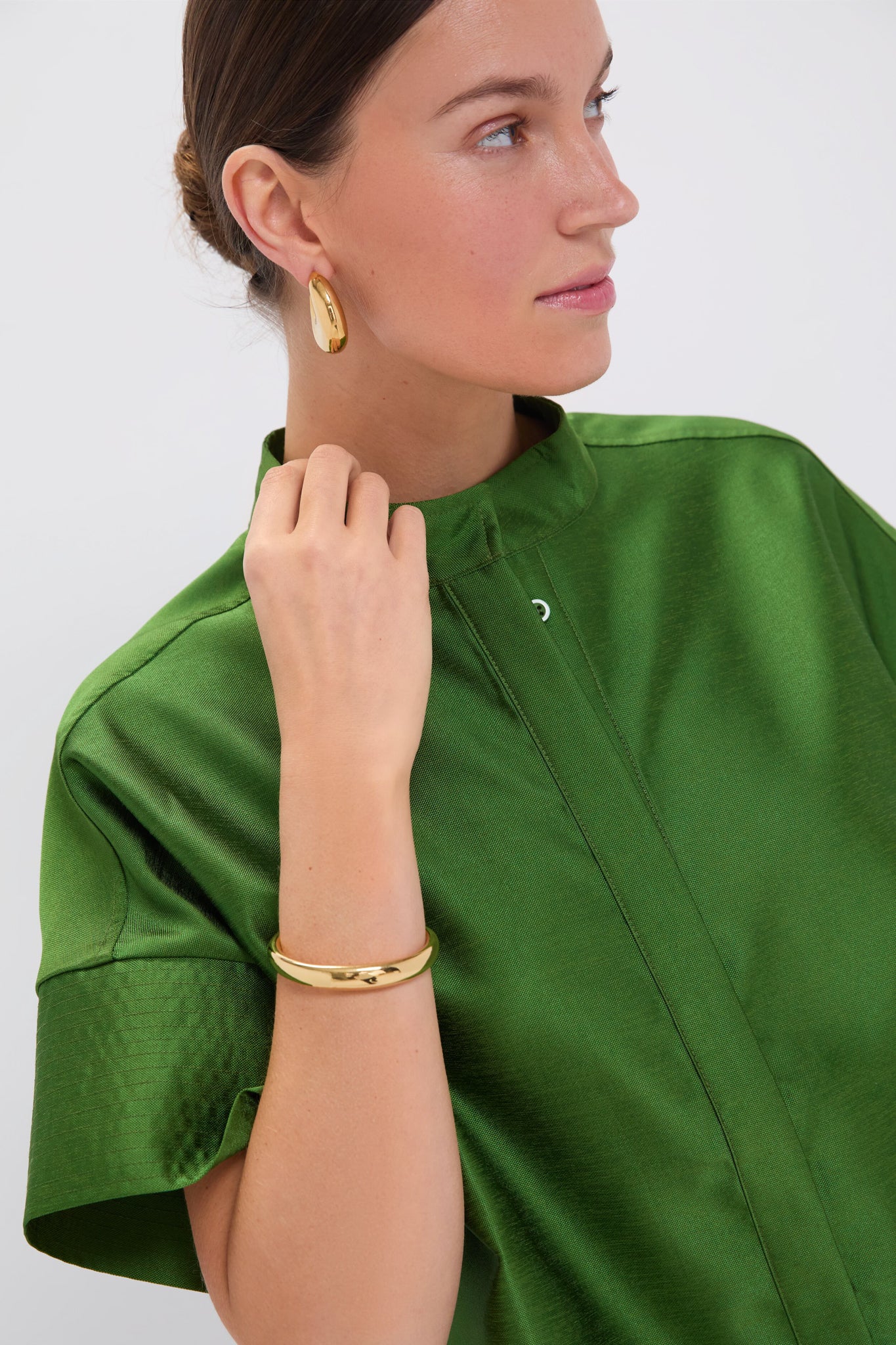 Green Dupioni Trapunto Stitch Sofia Shirt - Image 5