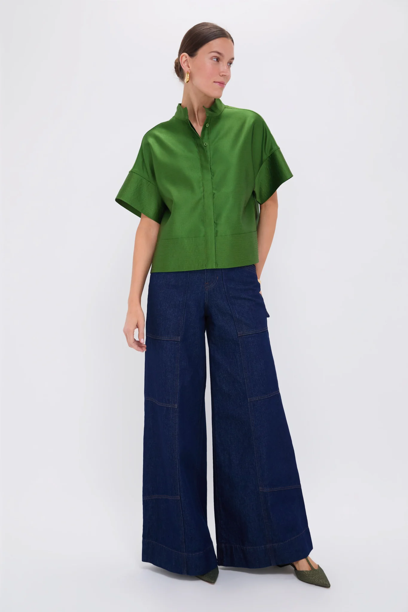 Green Dupioni Trapunto Stitch Sofia Shirt - Image 6