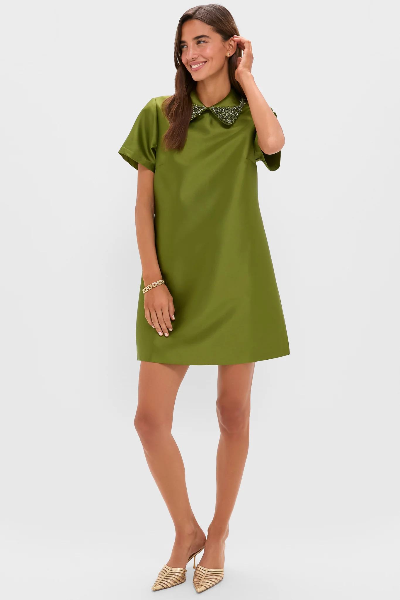 Green Embellished Aurelie Shift Dress - Image 7