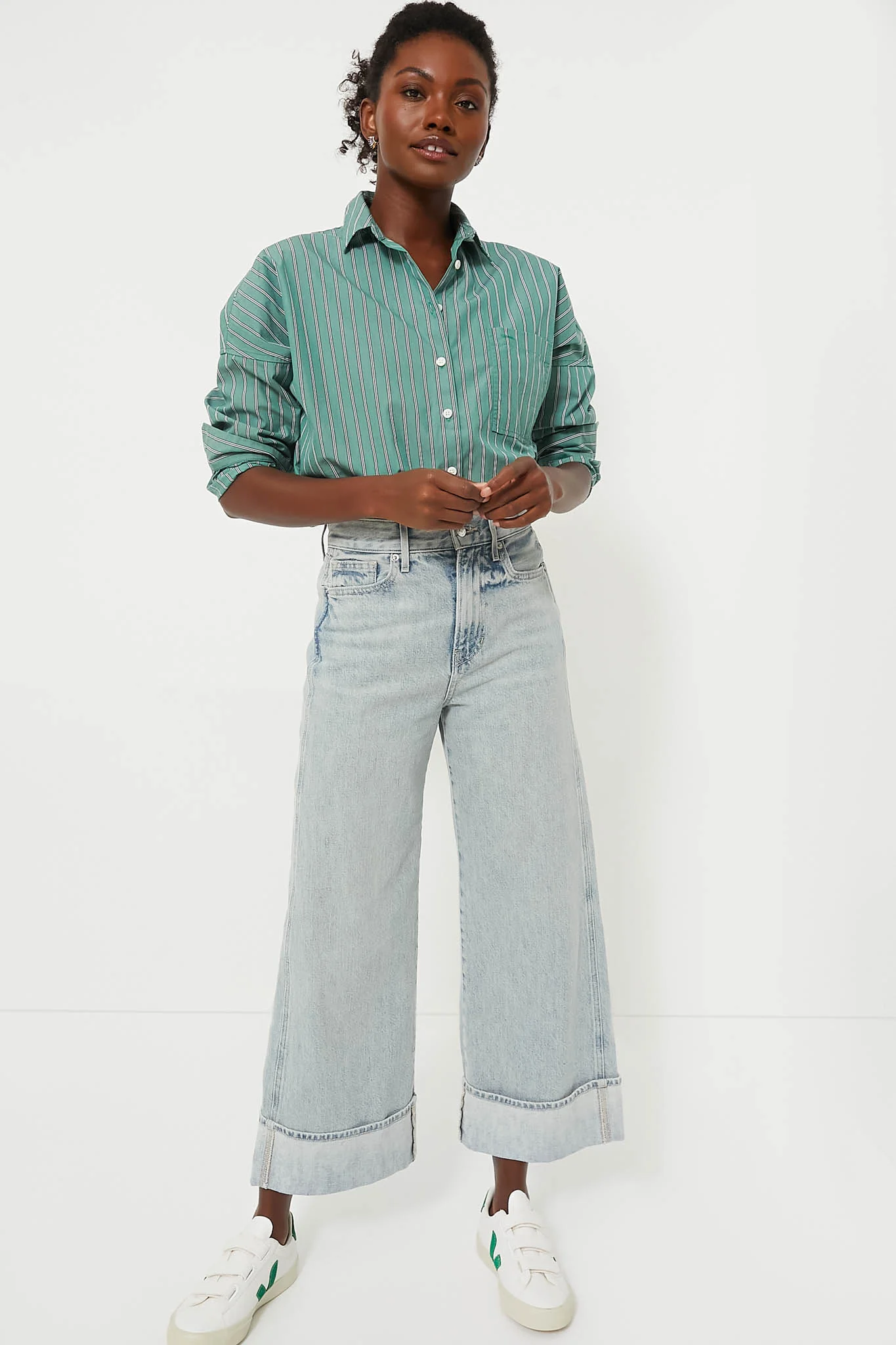 Green Jo Shirt in Striped Poplin - Image 2