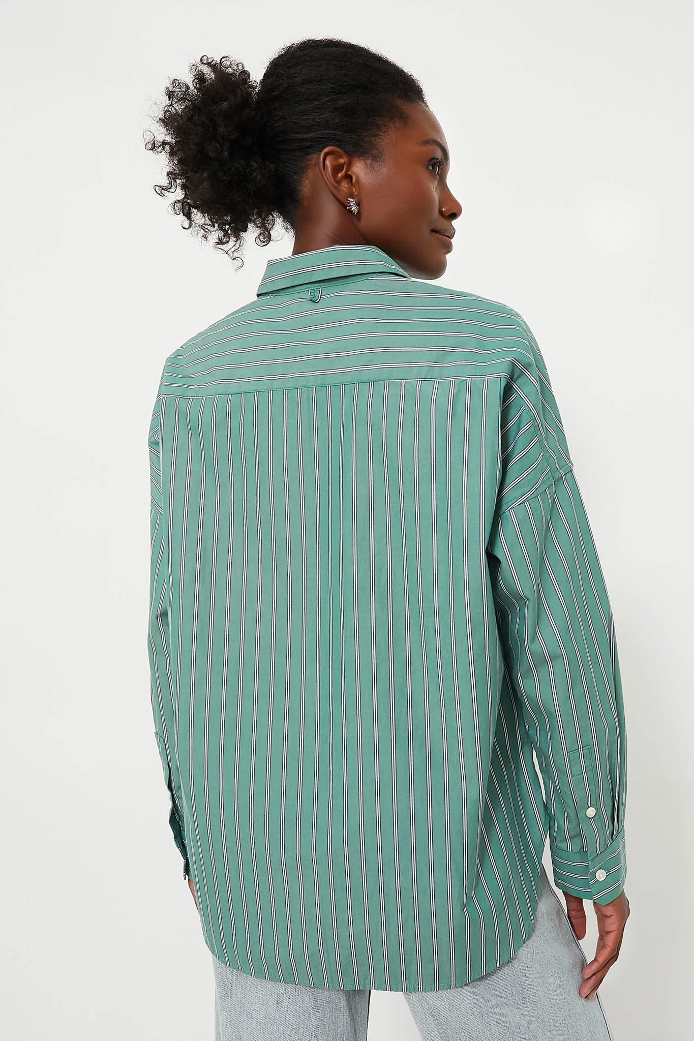 Green Jo Shirt in Striped Poplin - Image 3