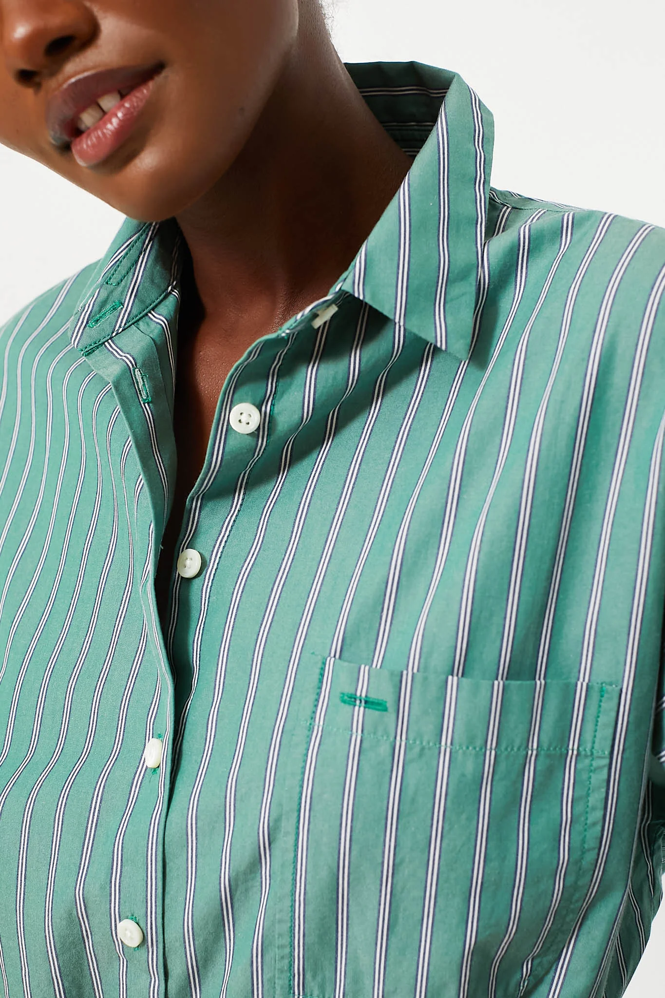 Green Jo Shirt in Striped Poplin - Image 4
