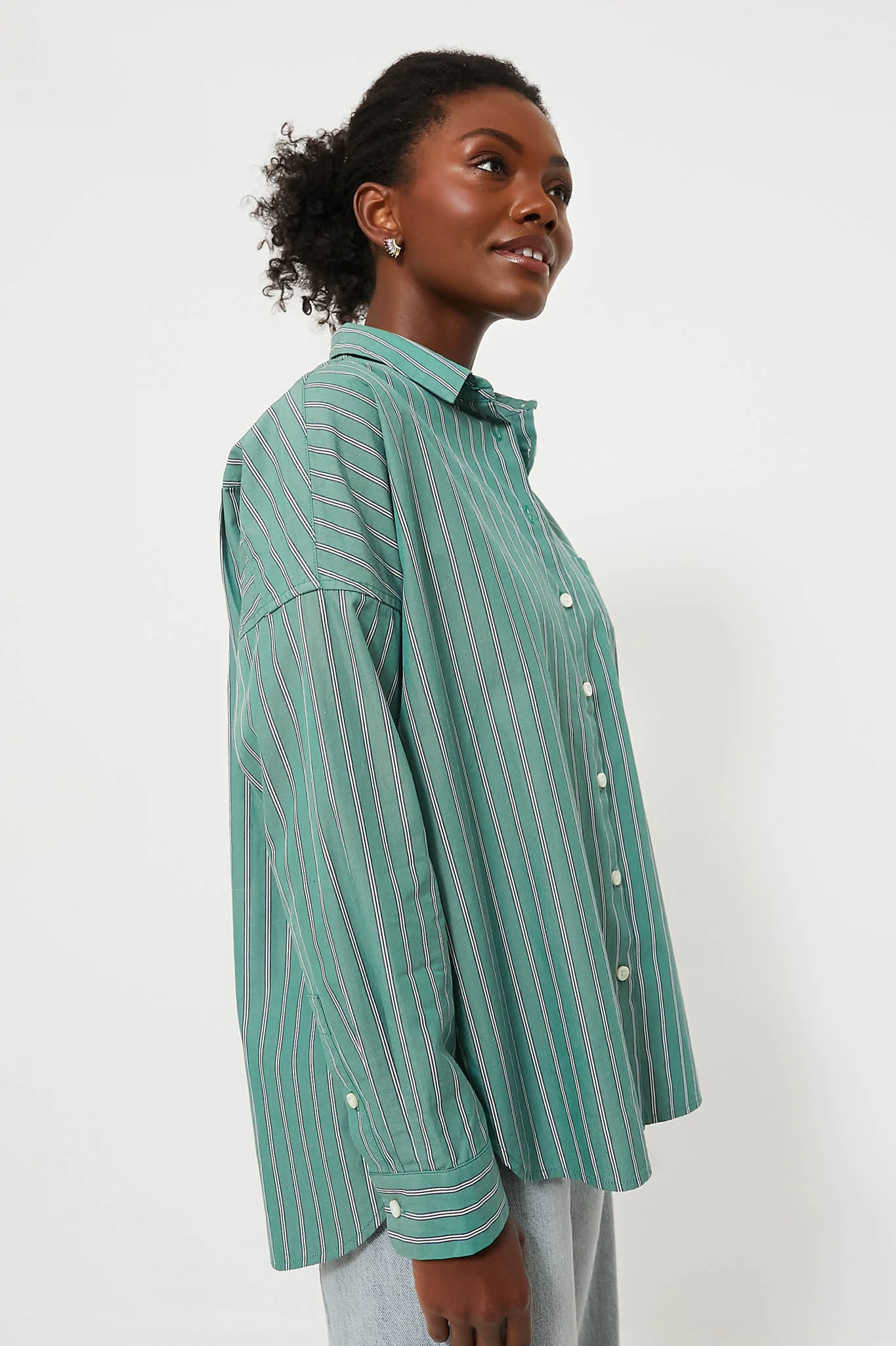 Green Jo Shirt in Striped Poplin - Image 6