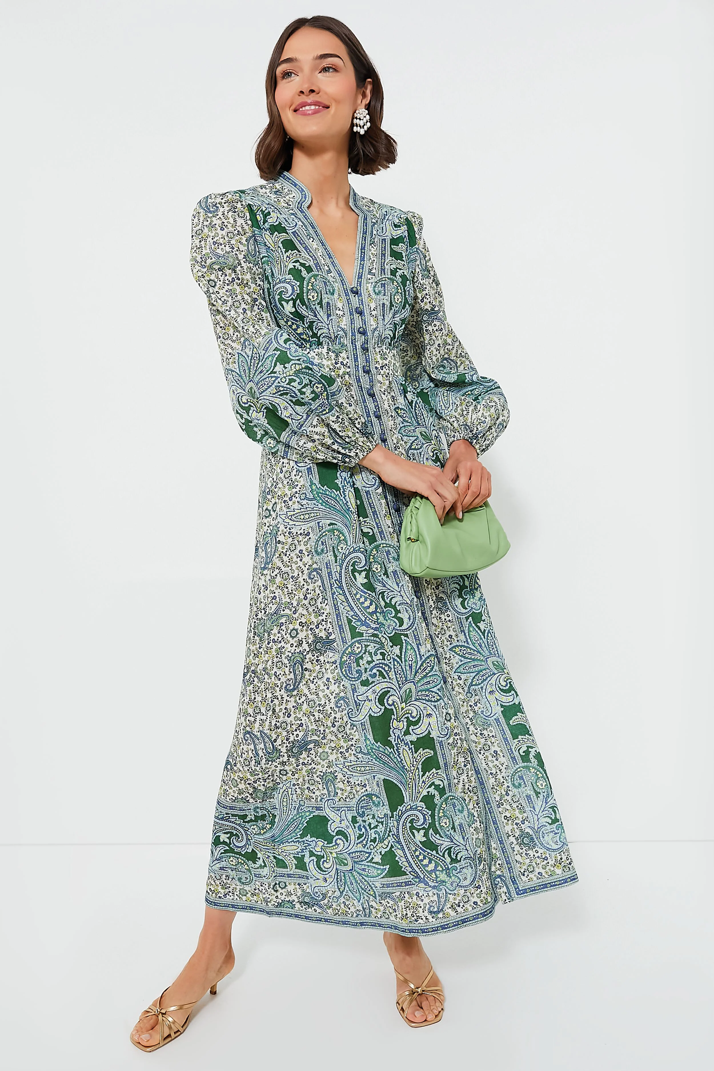 Green Paisley Ottie Plunge Midi Dress - Image 2