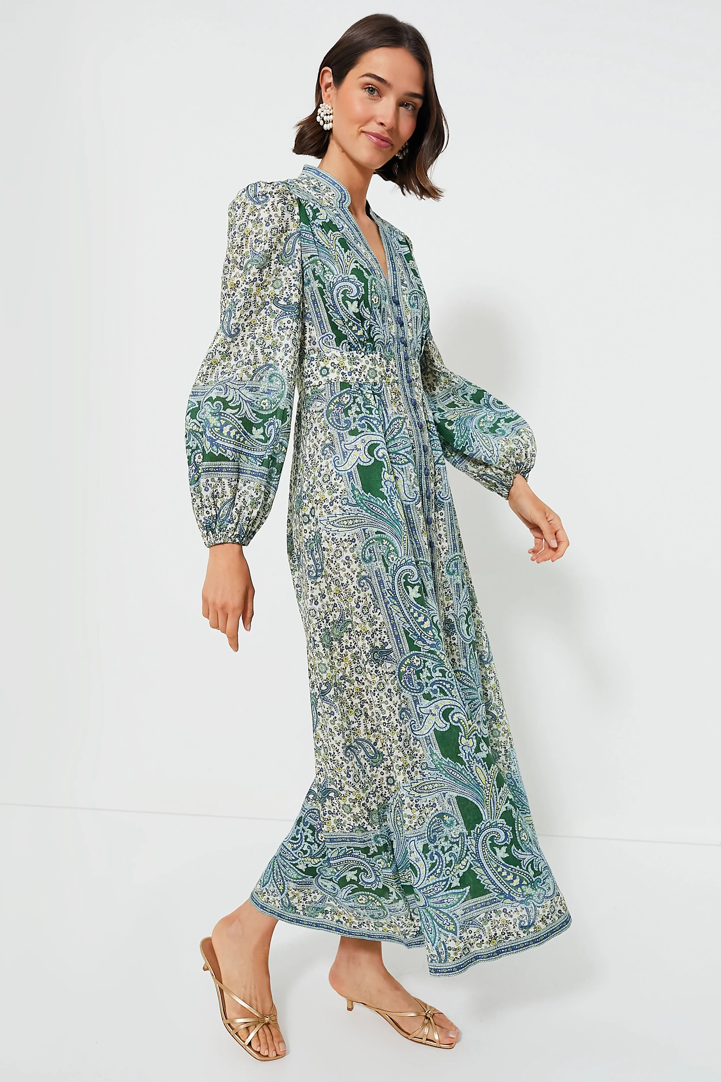 Green Paisley Ottie Plunge Midi Dress - Image 3