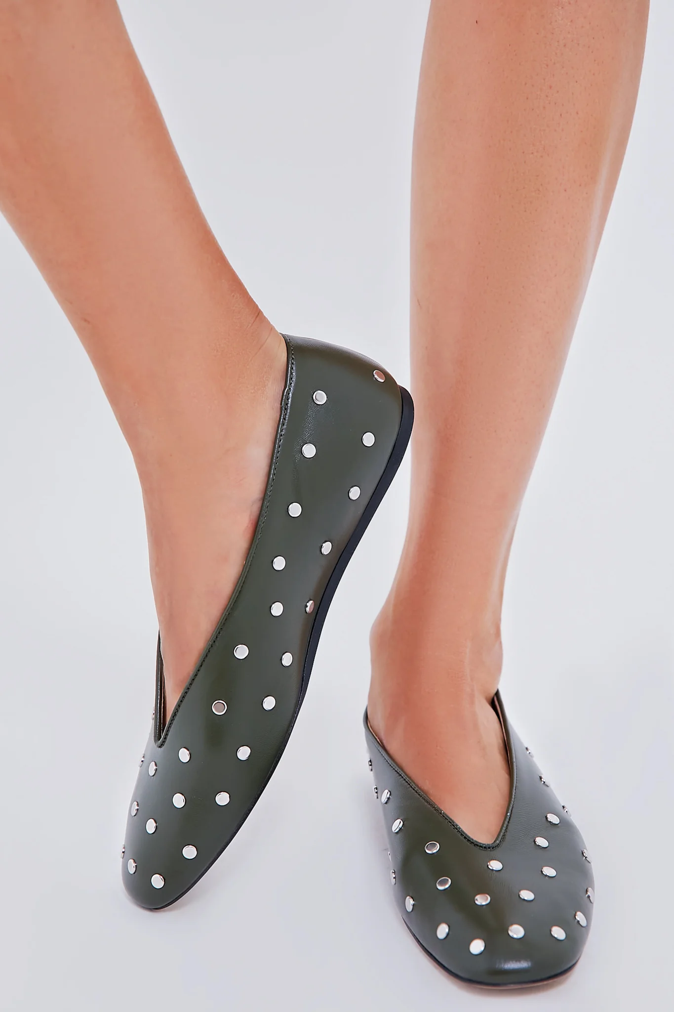 Green Regency Studded Leather Slippers - Image 3