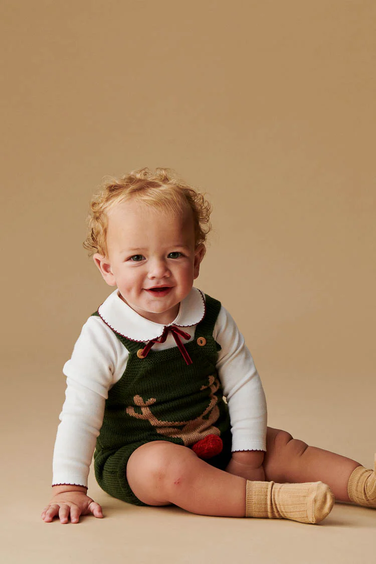 Green Reno Merino Baby Knitted Dungarees - Image 2