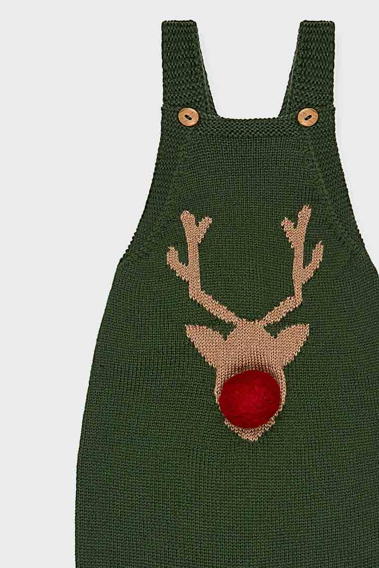 Green Reno Merino Baby Knitted Dungarees - Image 4