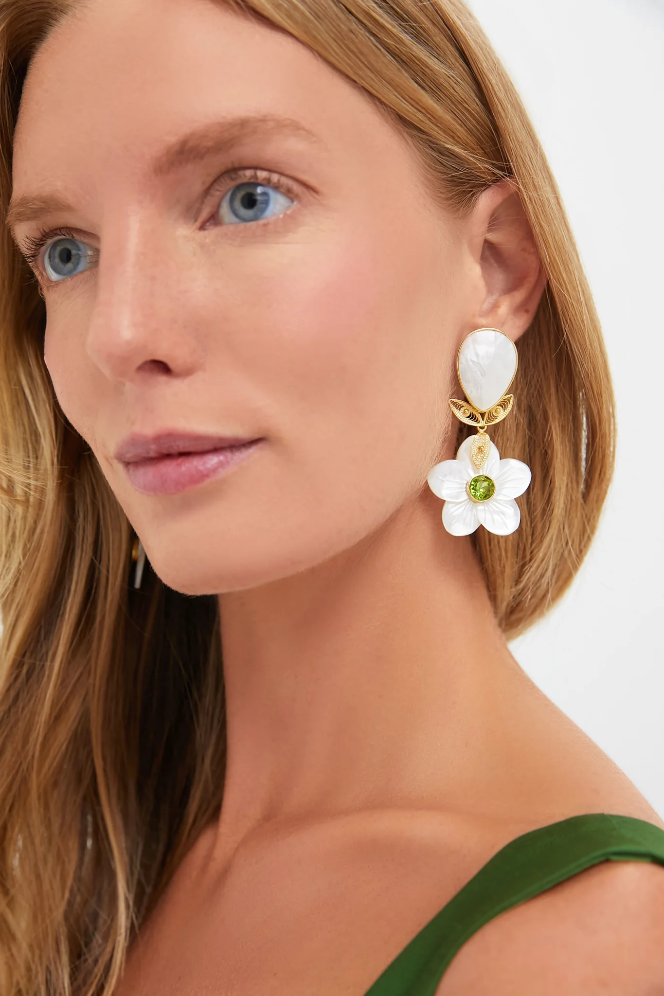 Green Shell Garden Flower Earrings - Image 2