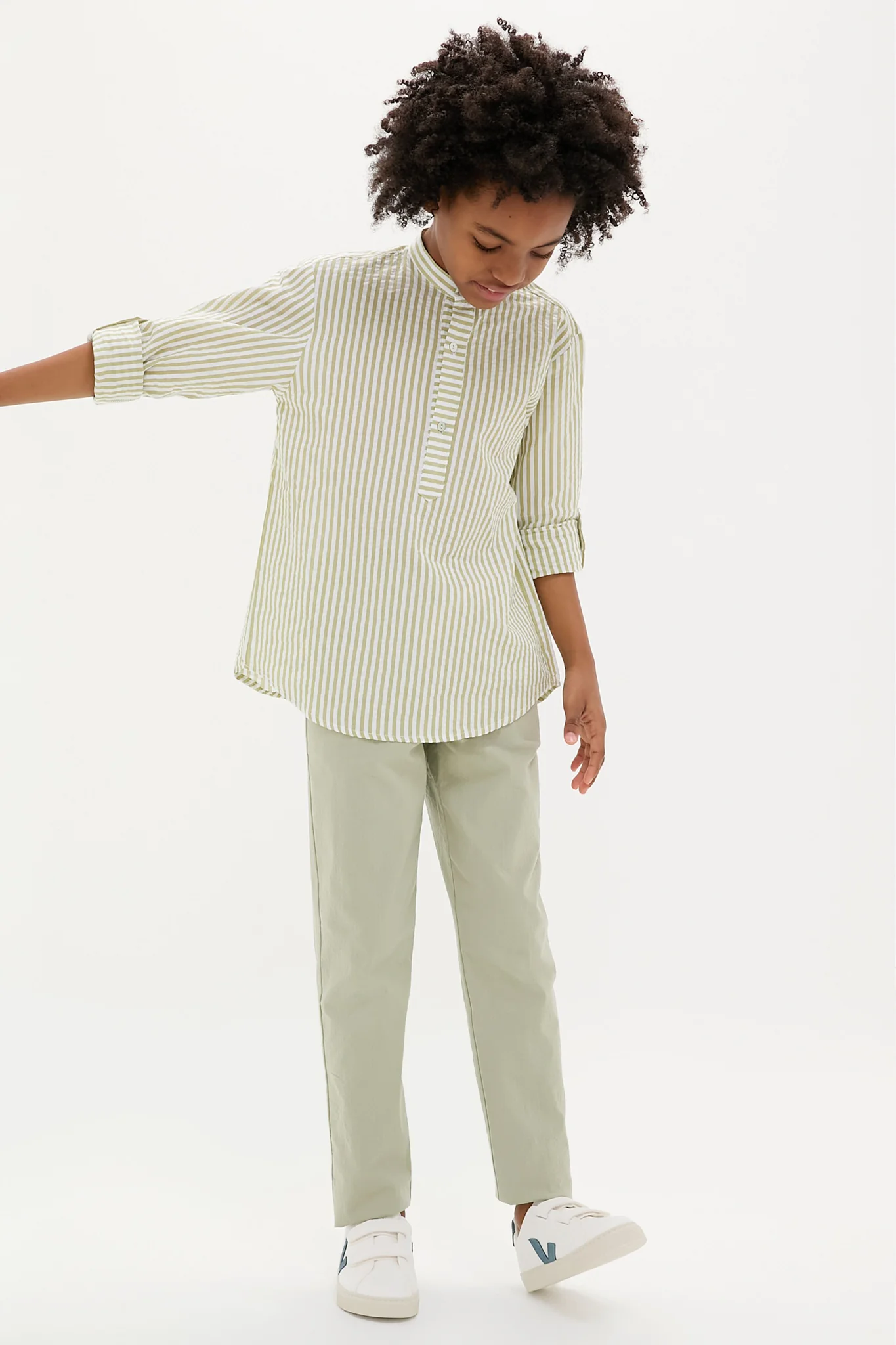 Green Stripe Jazmin Linen Mix Long Sleeve Shirt - Image 2