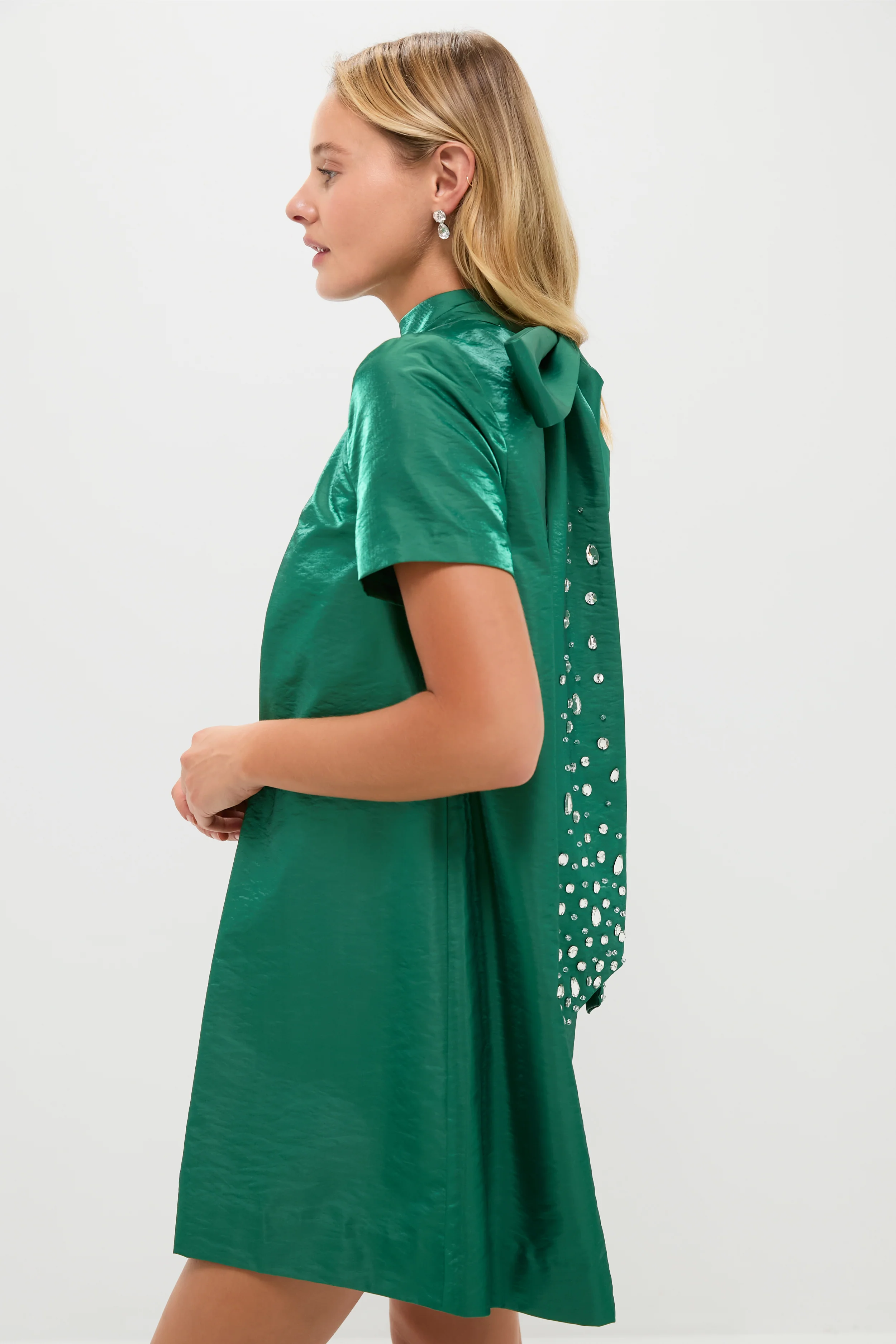 Green Taffeta Embellished Ashton Bow Dress - Image 4
