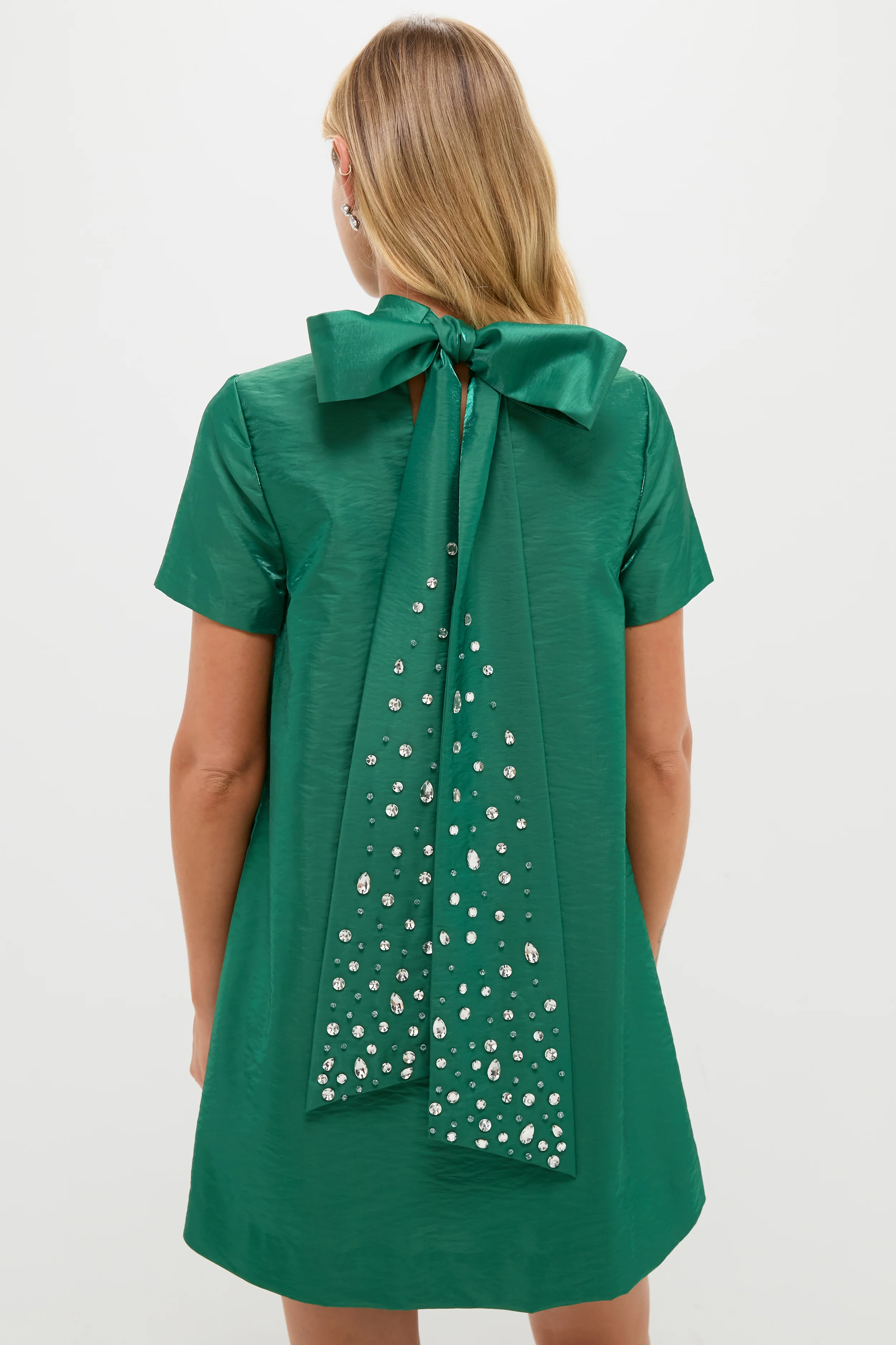 Green Taffeta Embellished Ashton Bow Dress - Image 5
