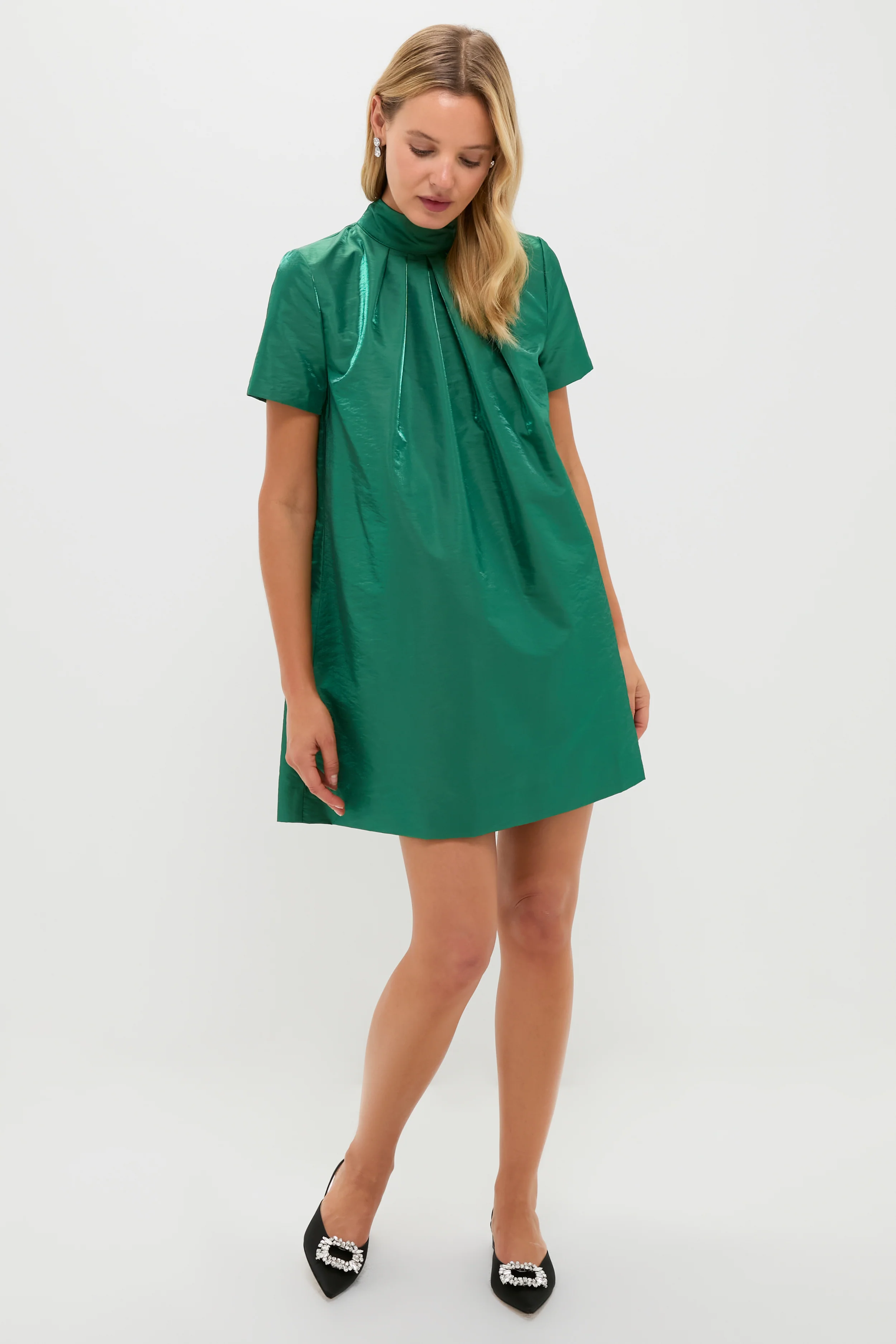 Green Taffeta Embellished Ashton Bow Dress - Image 6