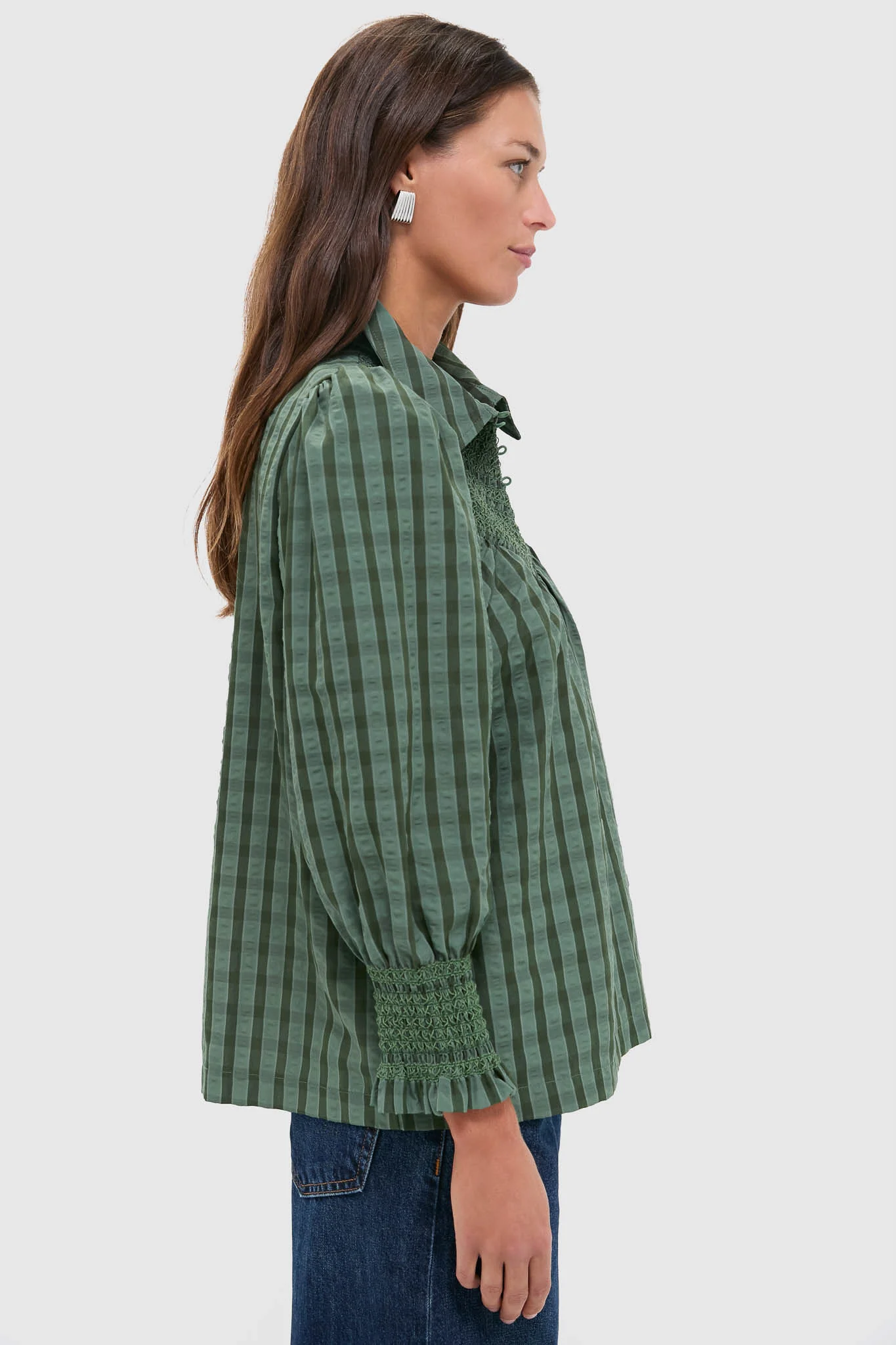 Green Windowpane Seersucker Vail Blouse - Image 3