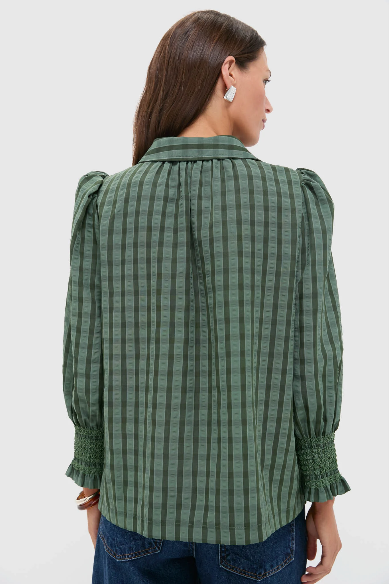 Green Windowpane Seersucker Vail Blouse - Image 4