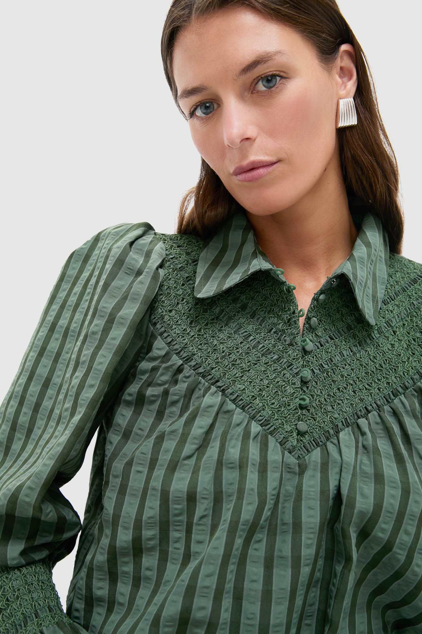 Green Windowpane Seersucker Vail Blouse - Image 5