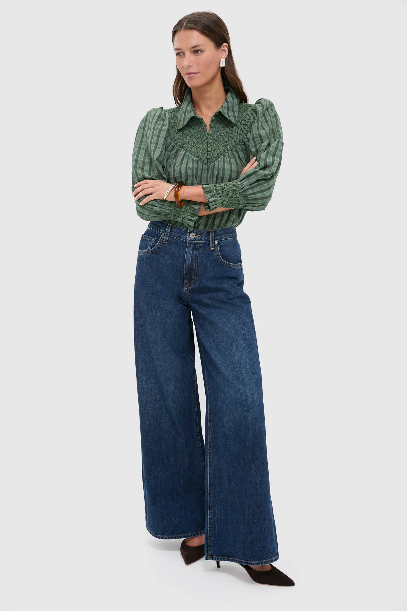 Green Windowpane Seersucker Vail Blouse - Image 6