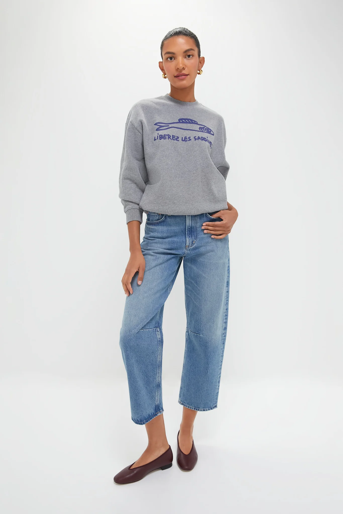 Grey and Navy Liberez Les Sardines Oversized Sweatshirt - Image 6