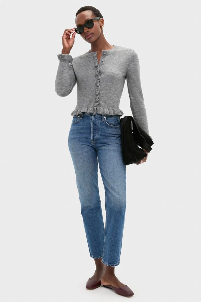 Grey Knit Patterson Ruffle Sweater - Image 2