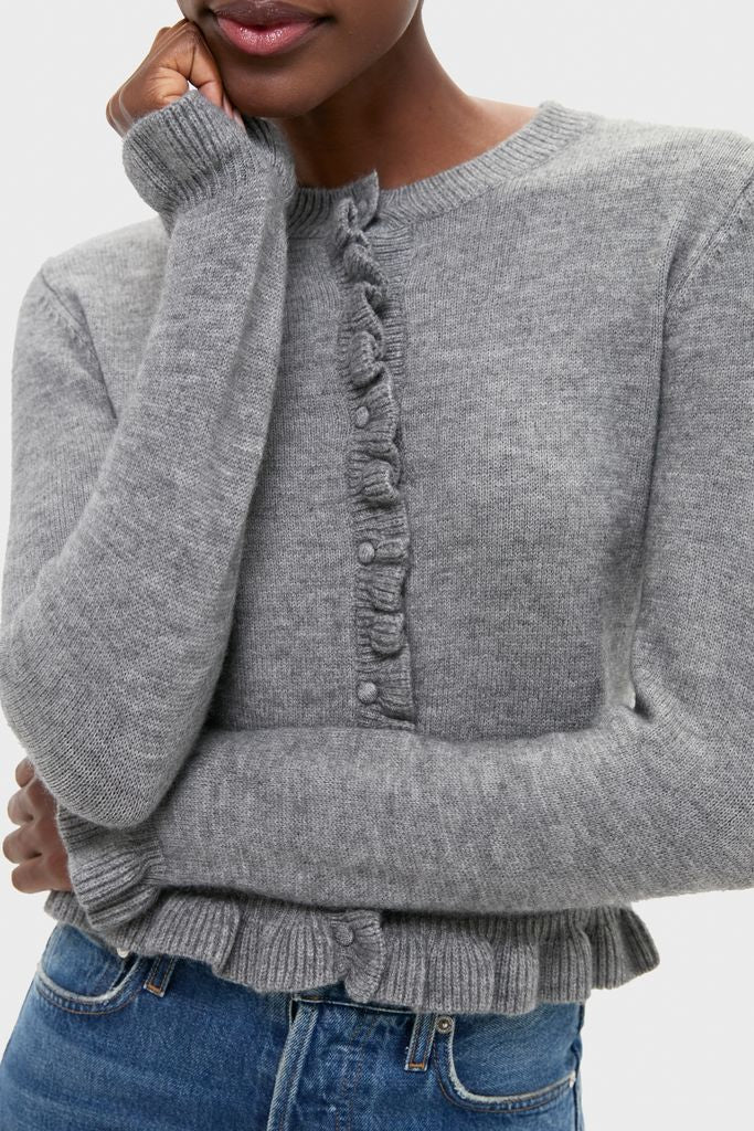 Grey Knit Patterson Ruffle Sweater - Image 5