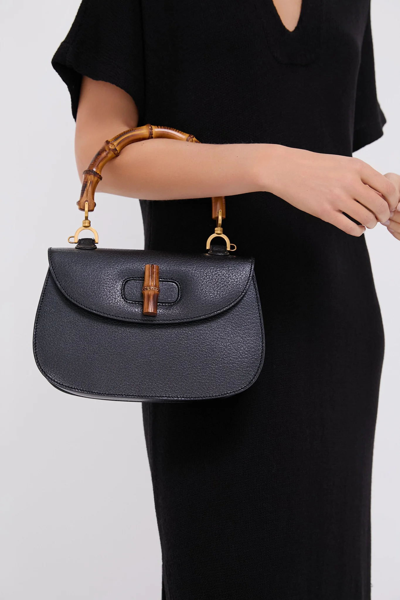 Gucci Black Medium Bamboo Top Handle Bag - Image 2