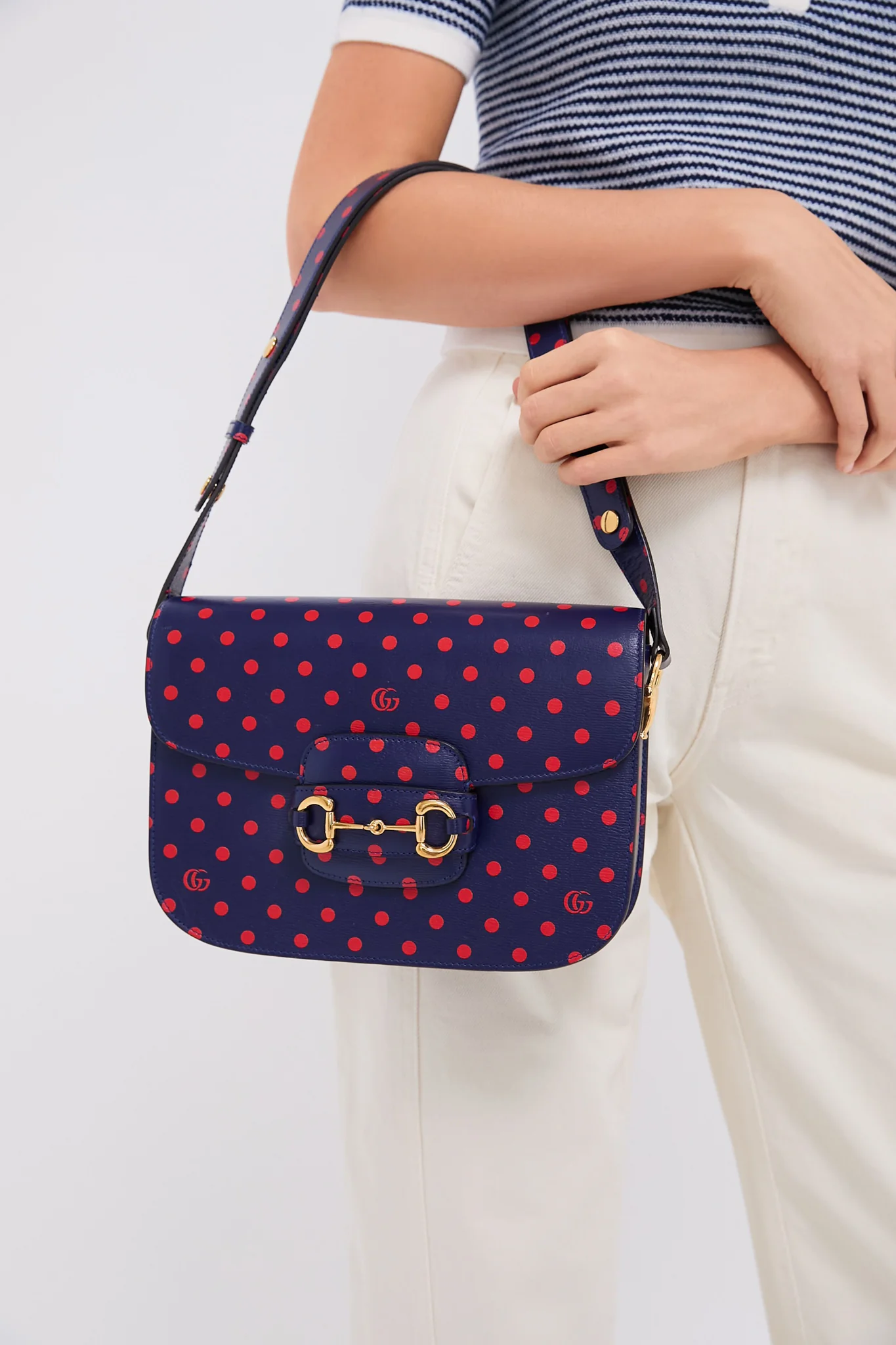 Gucci Blue Horsebit Polka Dot And Blue Leather Shoulder Bag - Image 2
