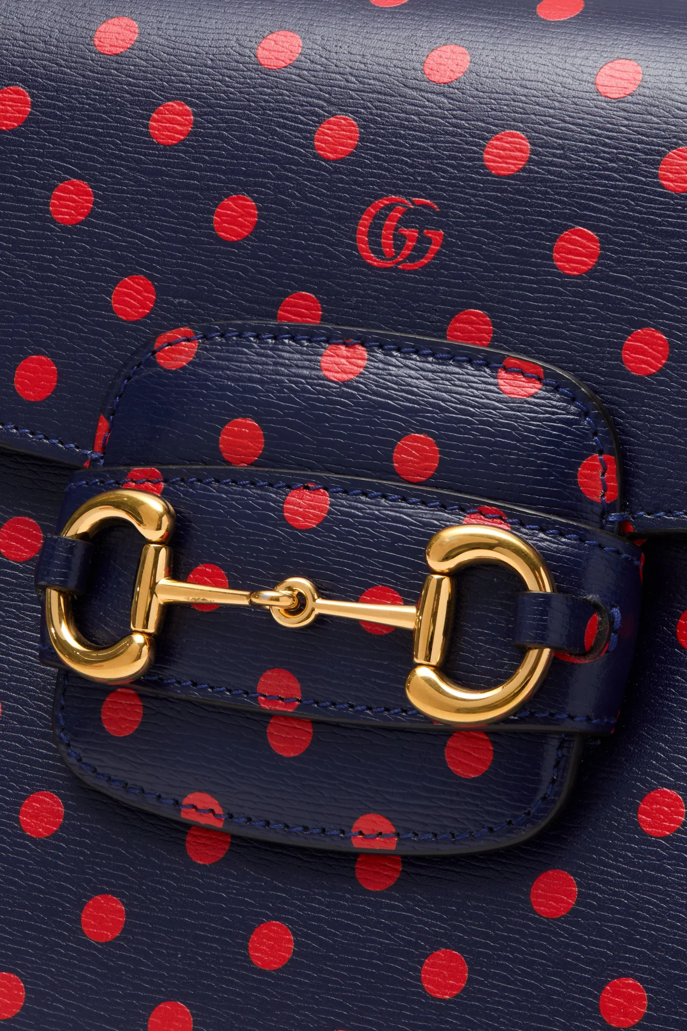 Gucci Blue Horsebit Polka Dot And Blue Leather Shoulder Bag - Image 4