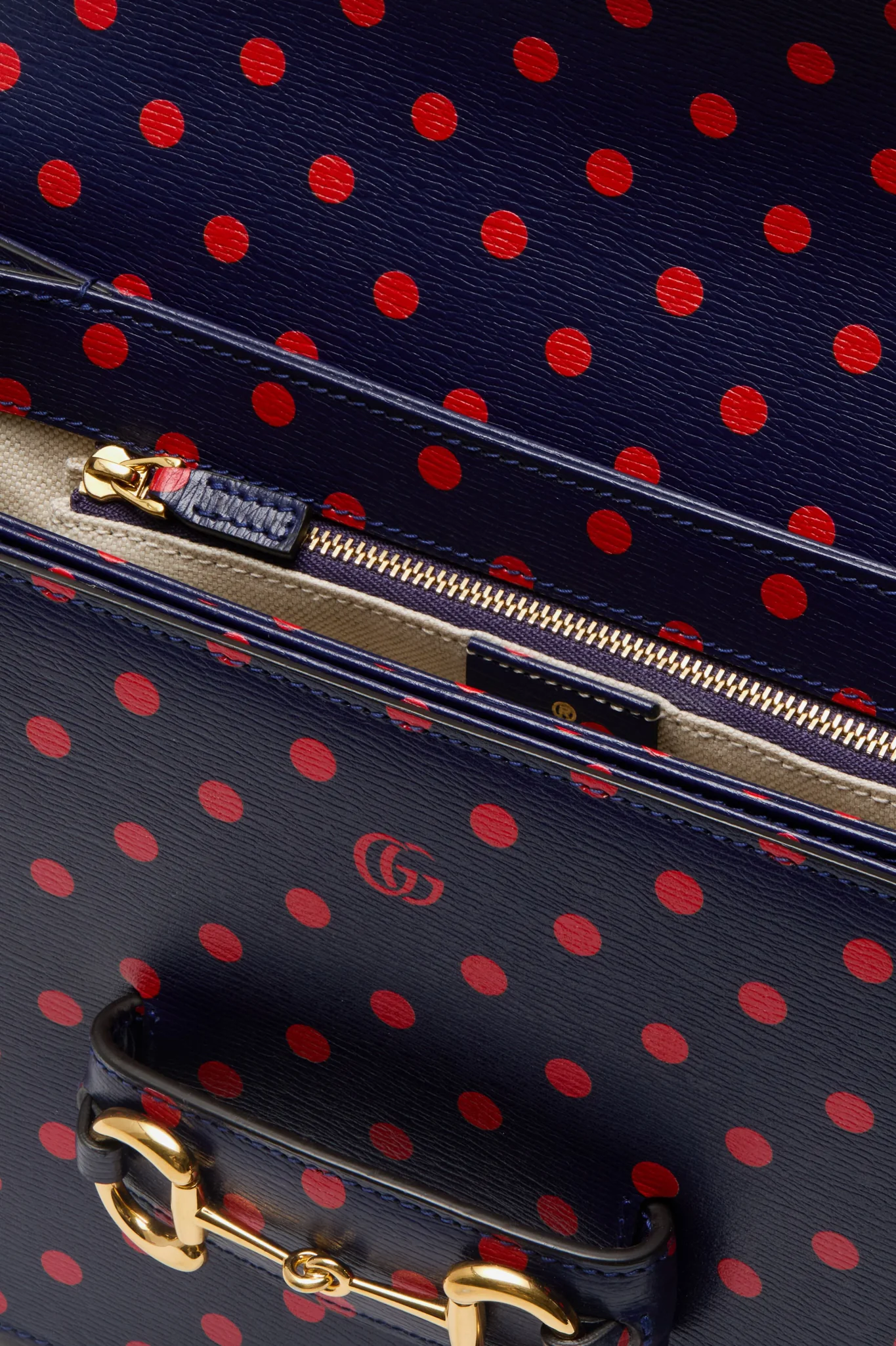 Gucci Blue Horsebit Polka Dot And Blue Leather Shoulder Bag - Image 5