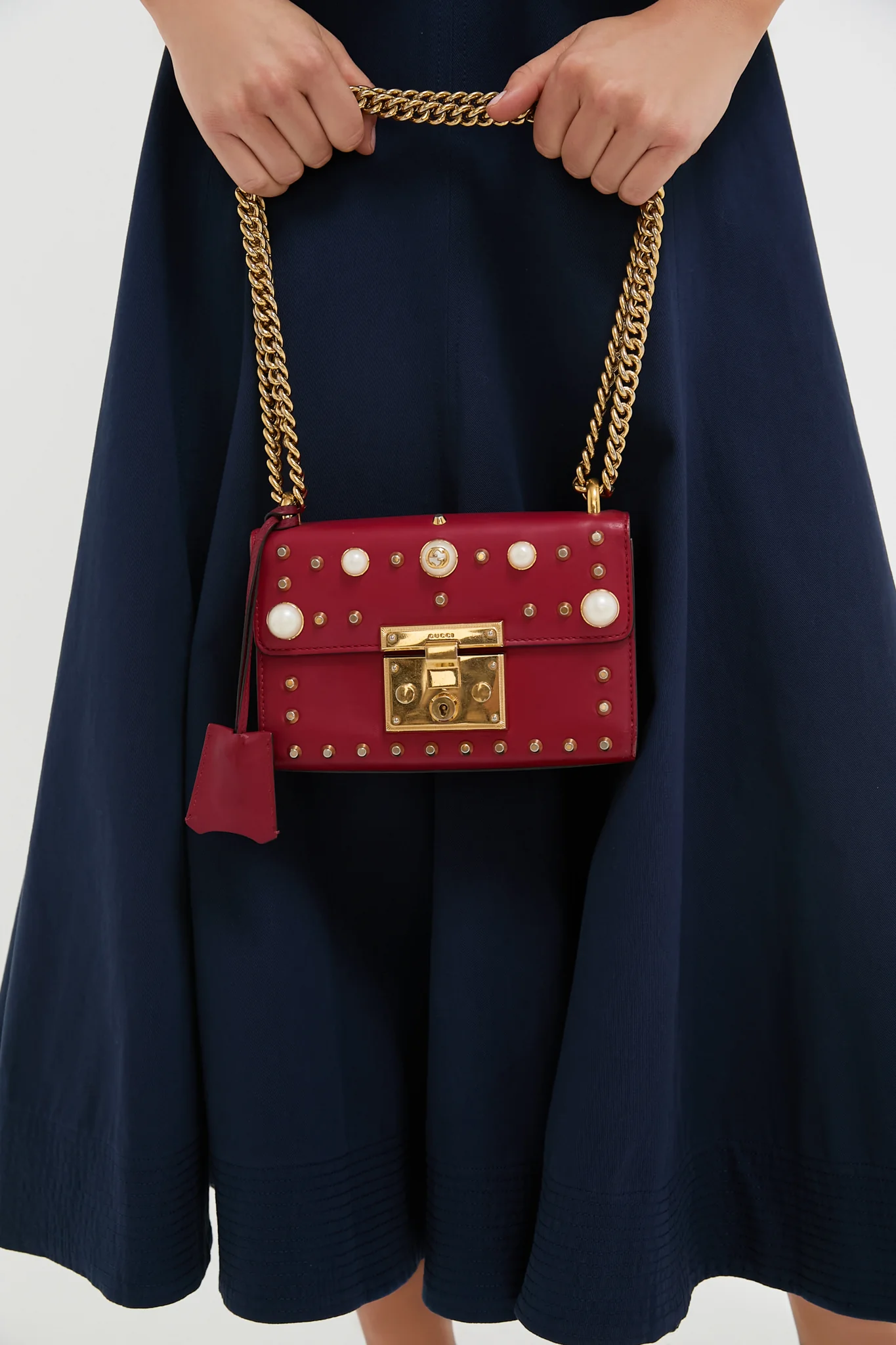 Gucci Red Pearl Studded Padlock Shoulder Bag - Image 2
