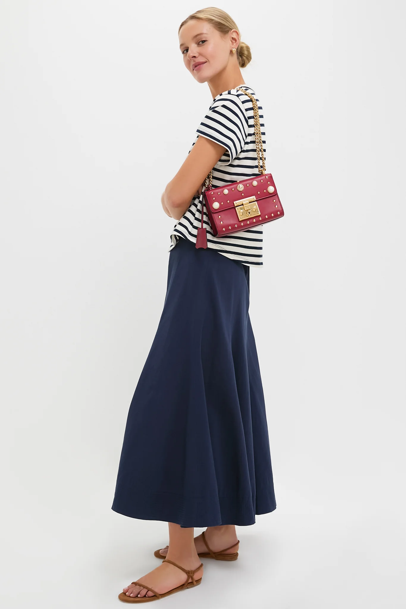 Gucci Red Pearl Studded Padlock Shoulder Bag - Image 3