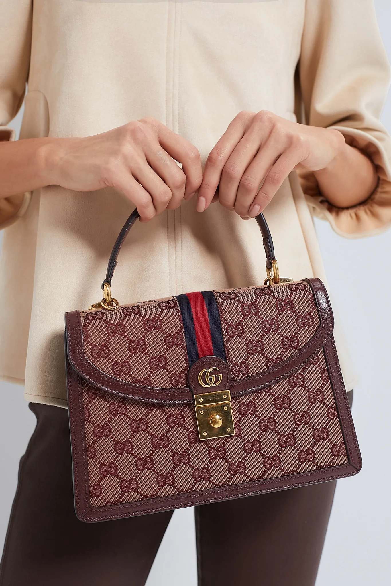 GUCCI Red Small GG Coated Canvas Ophidia Flap Top Handle Bag - Image 2