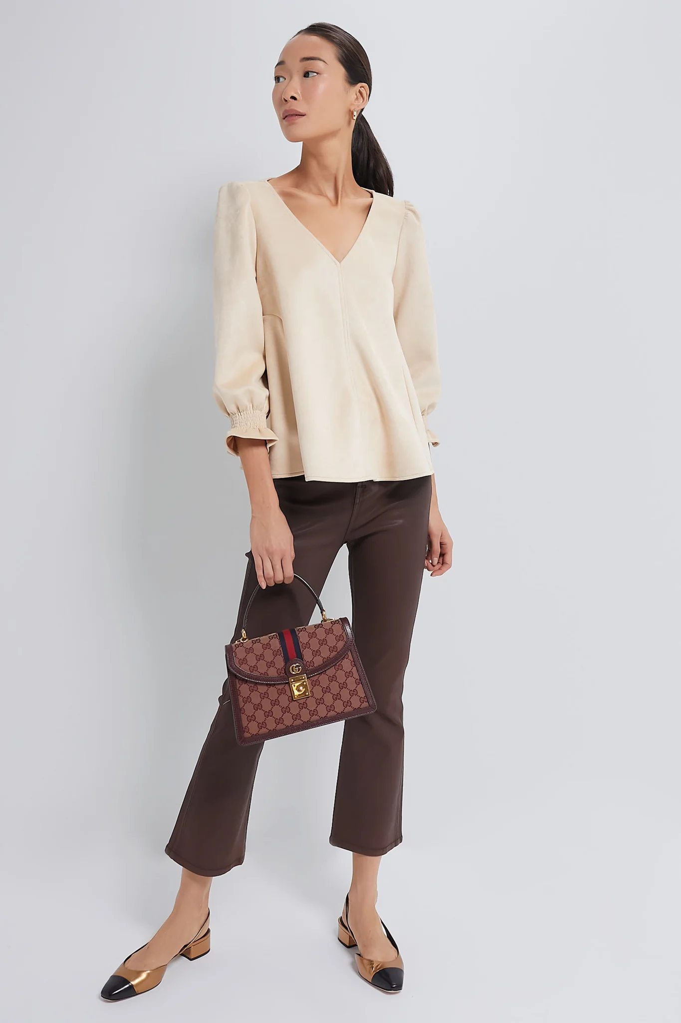 GUCCI Red Small GG Coated Canvas Ophidia Flap Top Handle Bag - Image 3