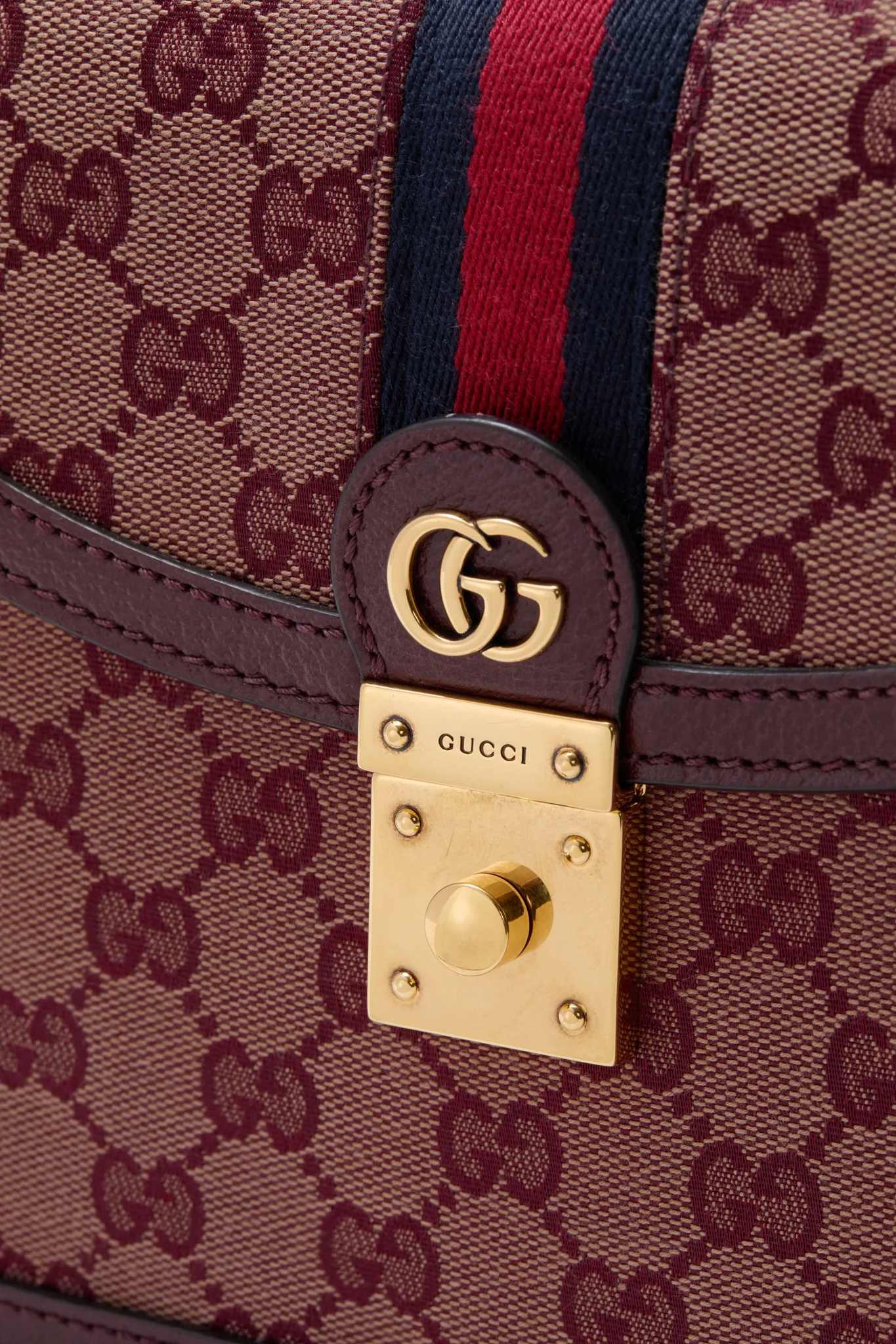 GUCCI Red Small GG Coated Canvas Ophidia Flap Top Handle Bag - Image 6