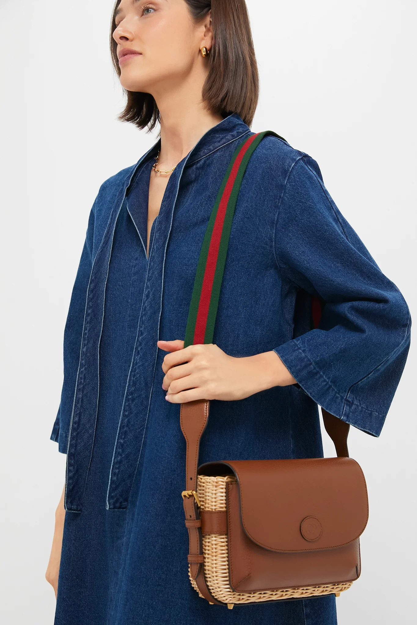 Gucci Wicker and Leather Crossbody Bag - Image 2