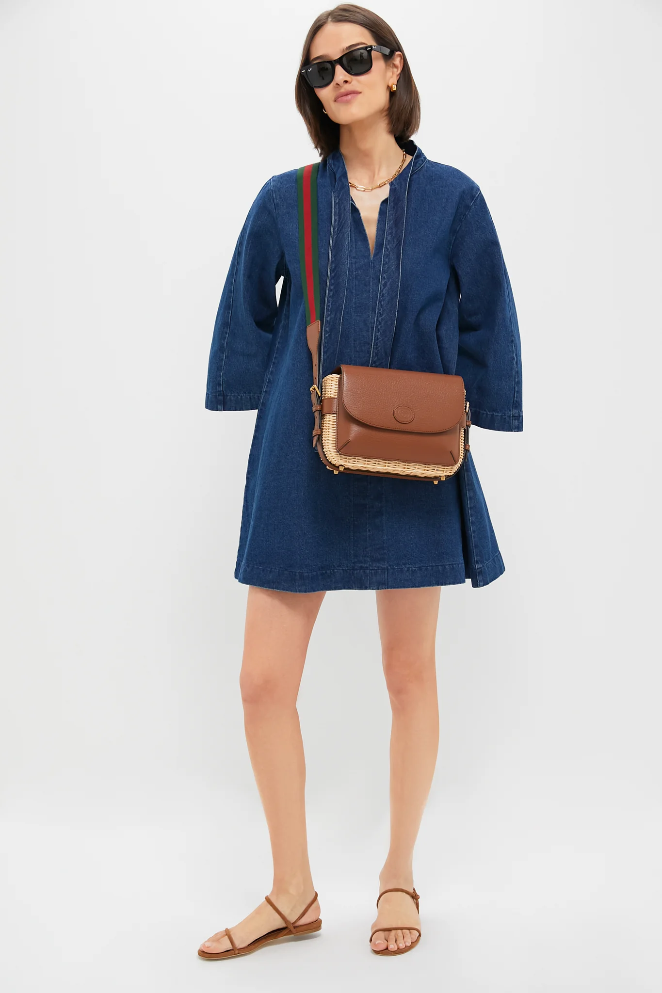 Gucci Wicker and Leather Crossbody Bag - Image 3